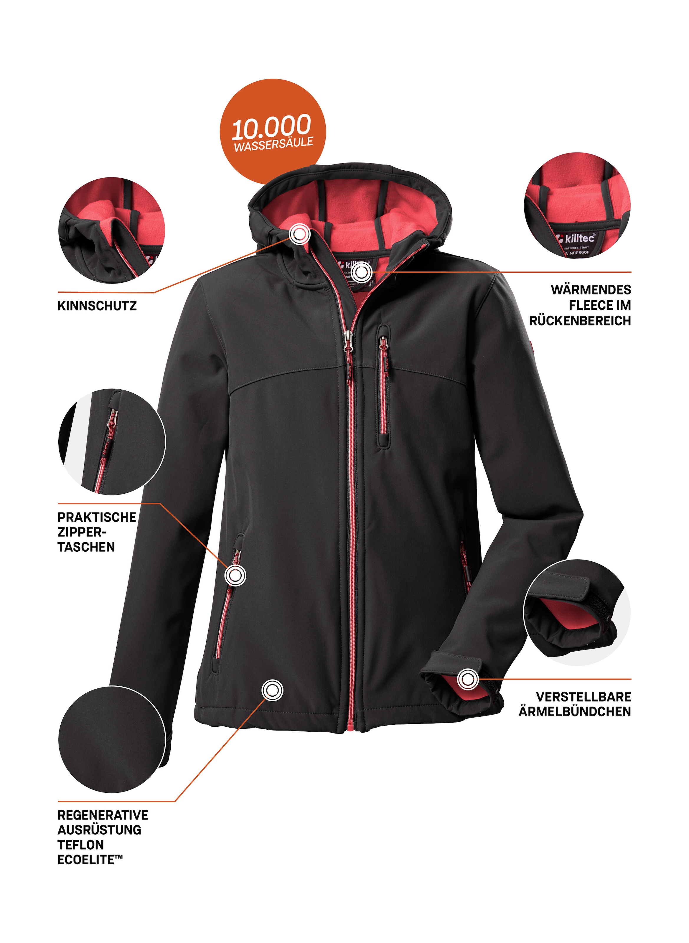 Killtec Veste softshell »Girls Softshelljacke« Wasserabweisend, verstellbare Kapuze u Ärmel, Fleece-Innenfutter