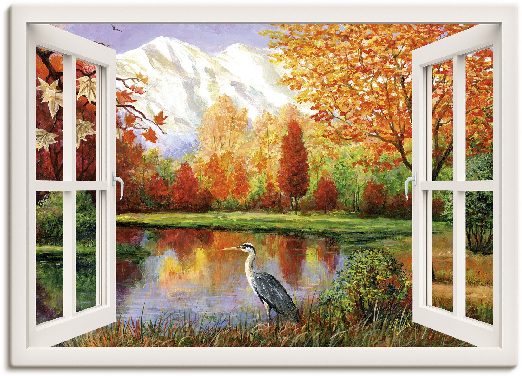 Image of Artland Wandbild »Herbst am See«, Fensterblick, (1 St.), in vielen Grössen & Produktarten - Alubild / Outdoorbild für den Aussenbereich, Leinwandbild, Poster, Wandaufkleber / Wandtattoo auch für Badezimmer geeignet bei Ackermann Versand Schweiz