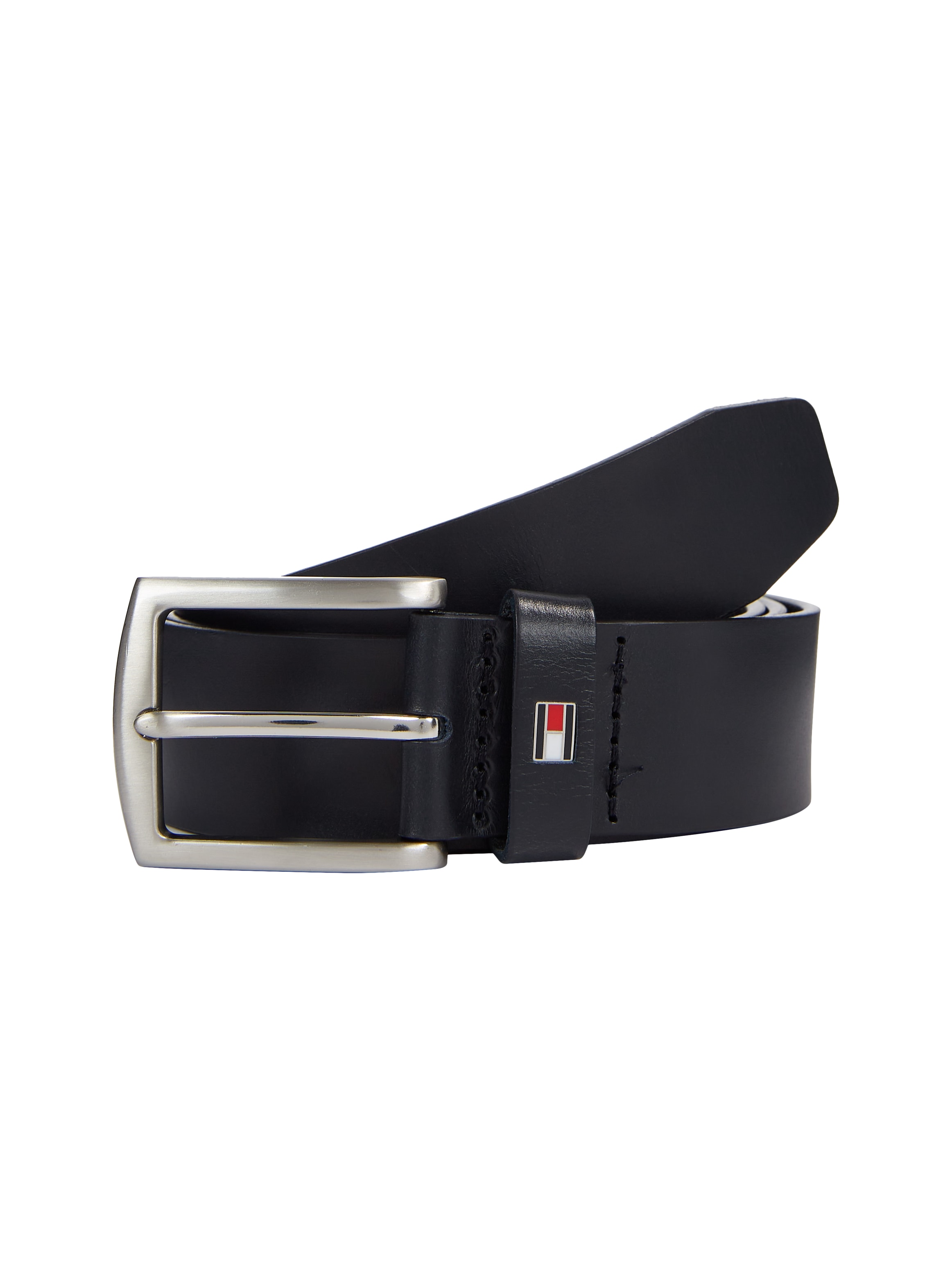 Image of Tommy Hilfiger Ledergürtel "DENTON 3,5 cm breit" Robuster Ledergürtel mit Flag-Label, silberne Schnalle, verstellbar