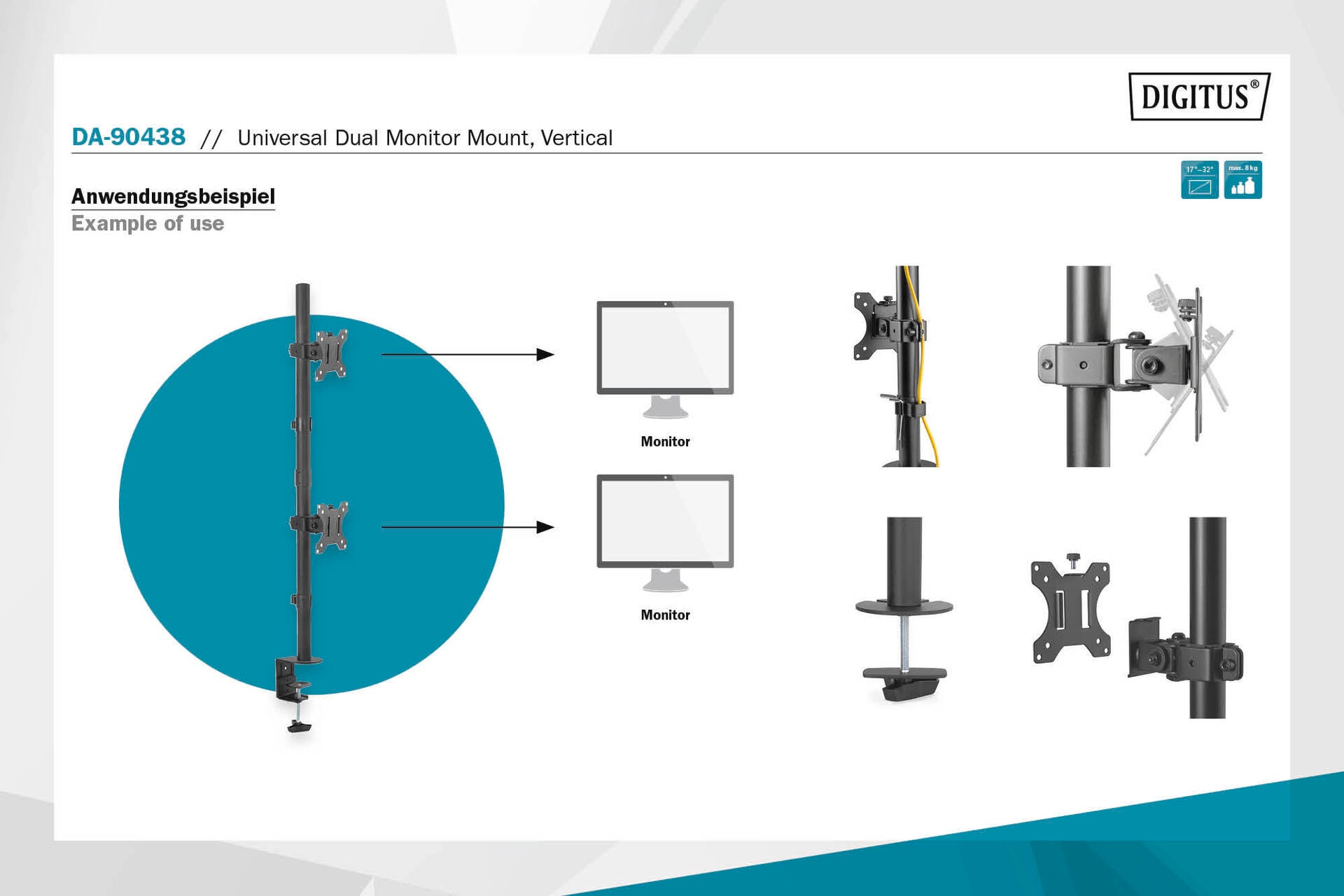 Digitus Monitor-Halterung »Universal Dual Monitorhalter, Vertikal«