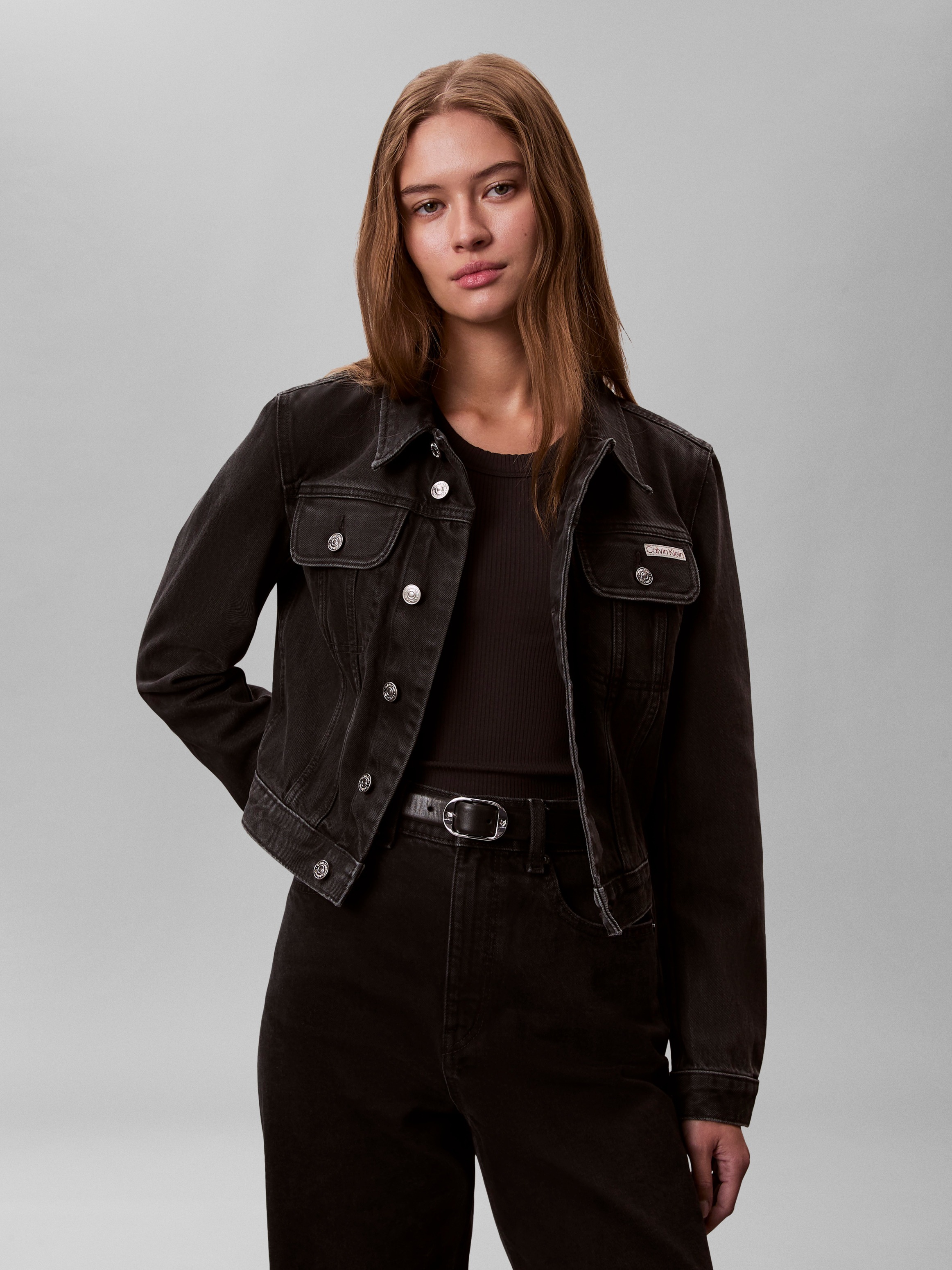 Image of Calvin Klein Jeans Jeansjacke "CROP 90S" ohne Kapuze schmale, kurze Passform, used-washed