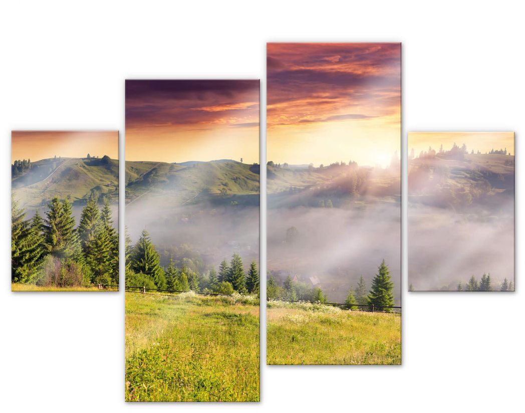 Image of Wall-Art Mehrteilige Bilder »Bergtal im Nebel (4-teilig)«, (Set, 4 St.) bei Ackermann Versand Schweiz