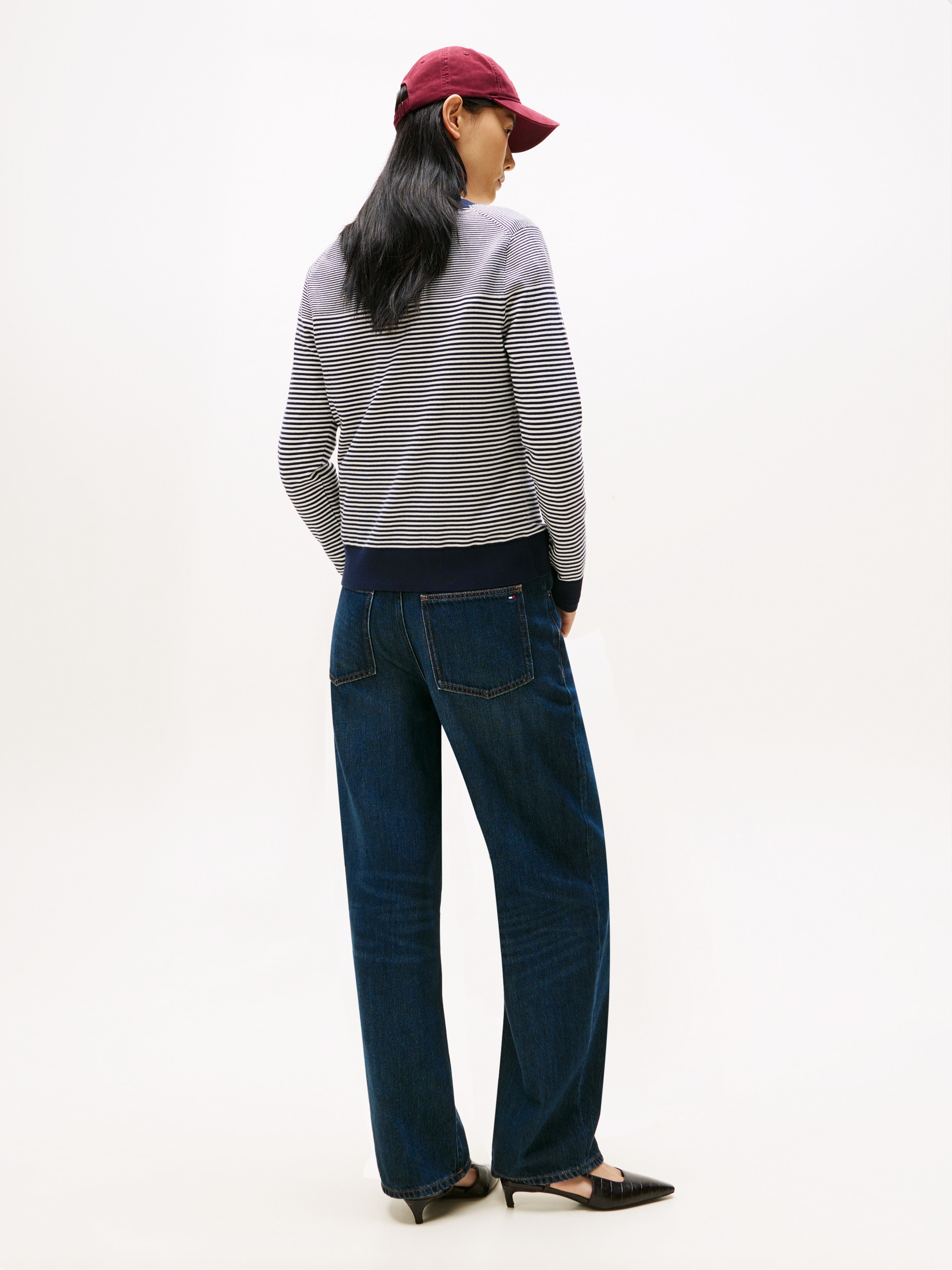 Tommy Hilfiger V-Ausschnitt-Pullover »CO JERSEY STITCH V-NK SWEATER mit V-Ausschnitt und Ripp« Baumwollmischung