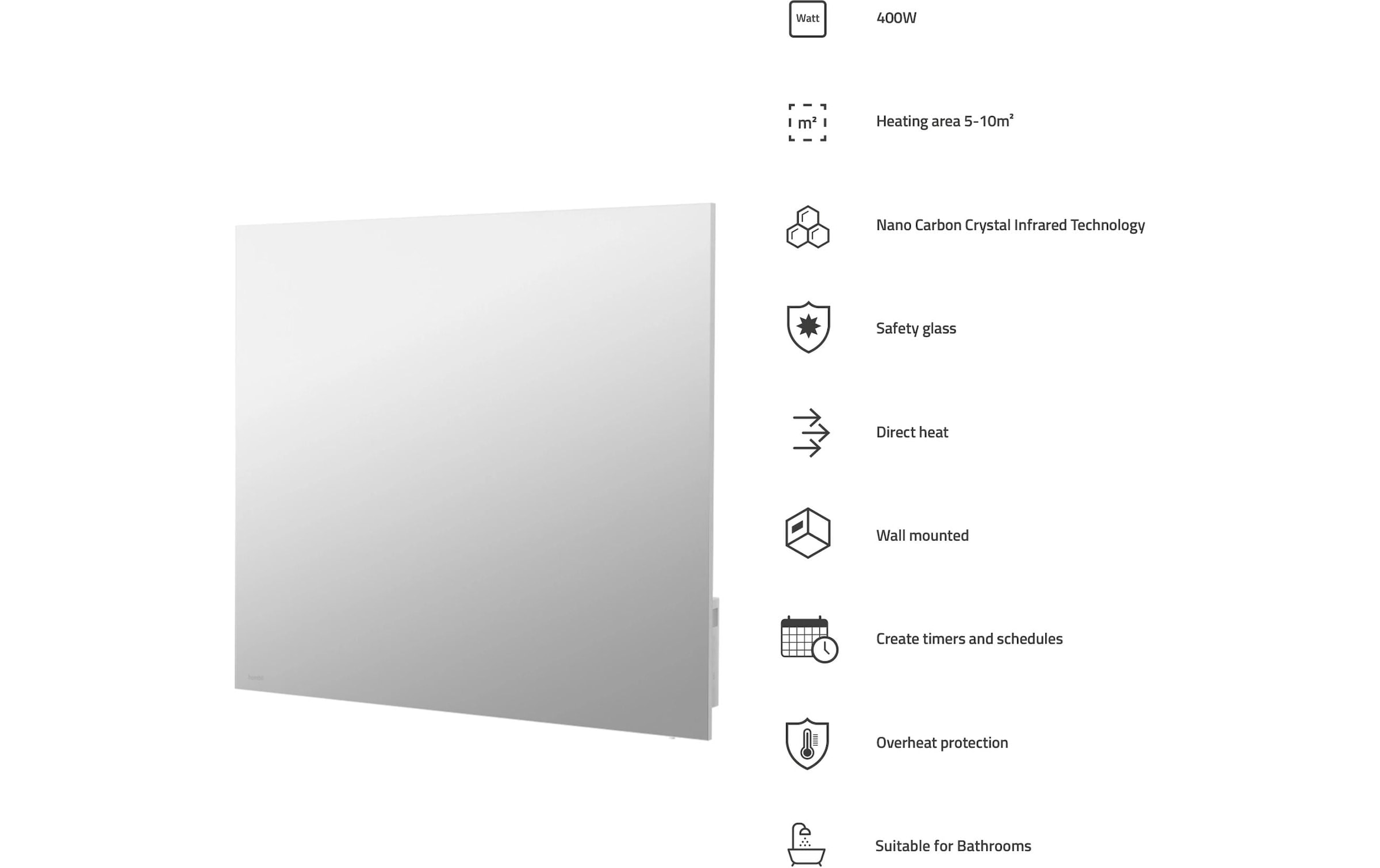 Hombli Chauffage infrarouge »smartes Infrarot Glas Heizpanel 400W Spiegel«