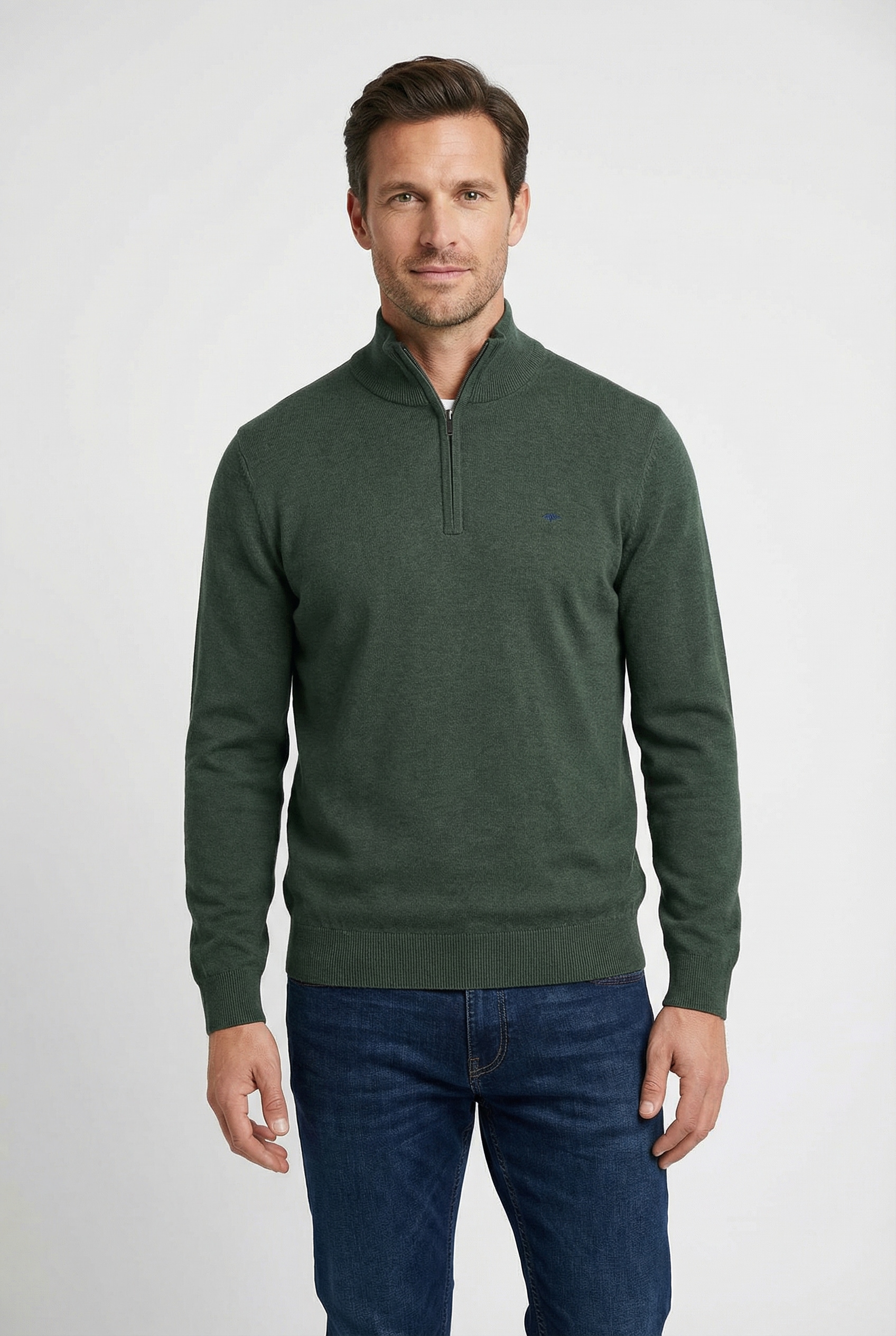 Image of FYNCH-HATTON Troyer mit Reissverschluss, Regular Fit, unifarben, mit Logo-Stickerei