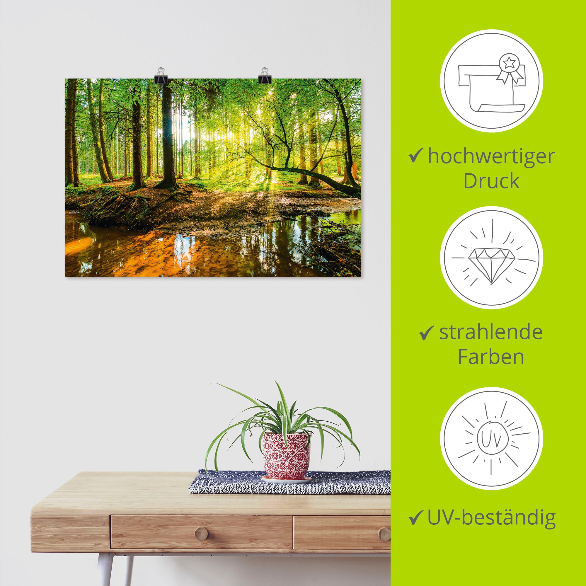 Artland Wandbild »Wald mit Bach« Wald 1 Stk. tlg. als Alubild, Leinwandbild, Poster in verschied. Grössen