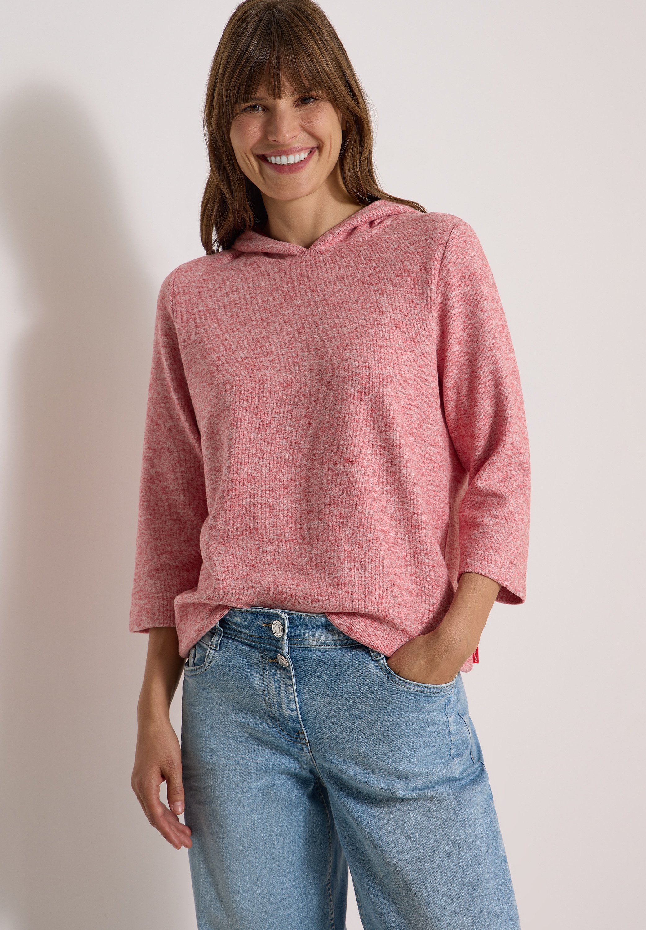 Image of Cecil Kapuzensweatshirt, 3/4-Arm-Shirt im Melange-Look
