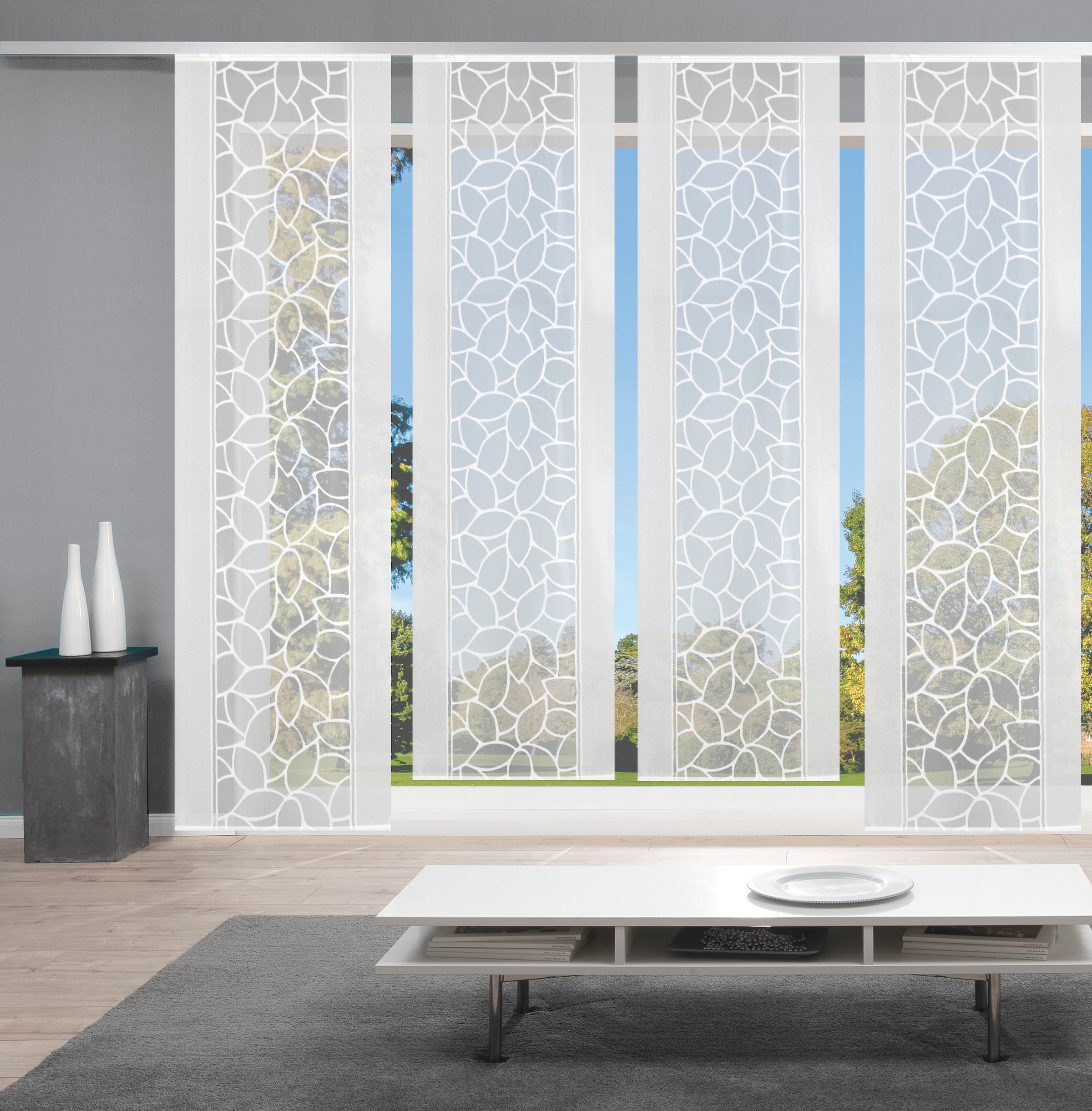 Image of HOME WOHNIDEEN Schiebegardine "JENNA" Klettband 4 Stk. tlg. Schiebevorhang Jacquard Set, HxB: 245x57