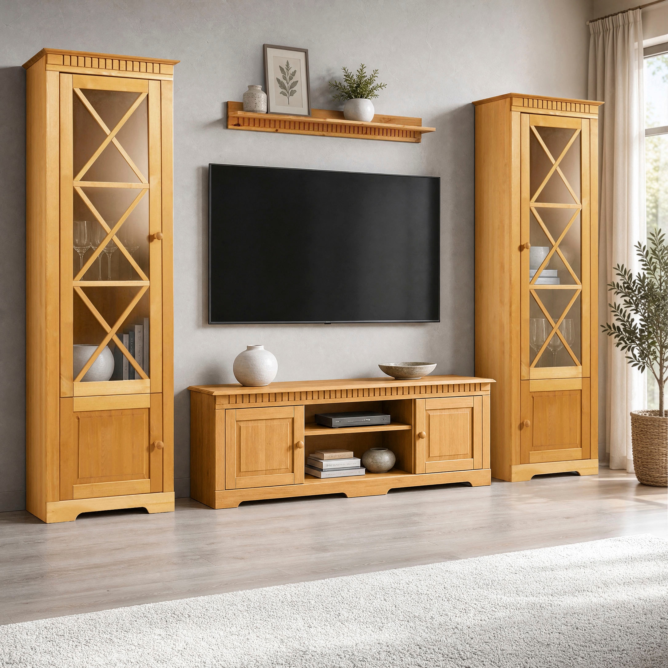 GOODproduct Vitrine »Lisa« aus schönem massivem Kiefernholz, mit einer schönen Glastürfront