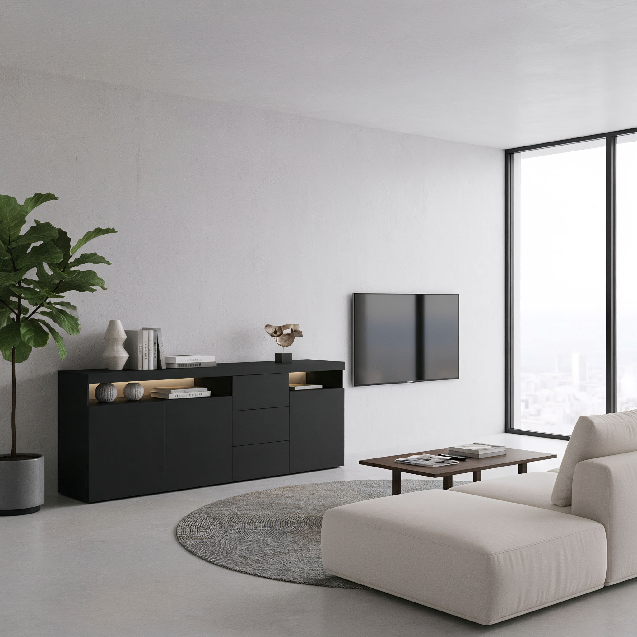 borchardt Möbel Sideboard »Kapstadt, Kommode mit Push-to-open-Funktion, Hochglanz-Dekor« Breite 200 cm mit 3 Schubkästen