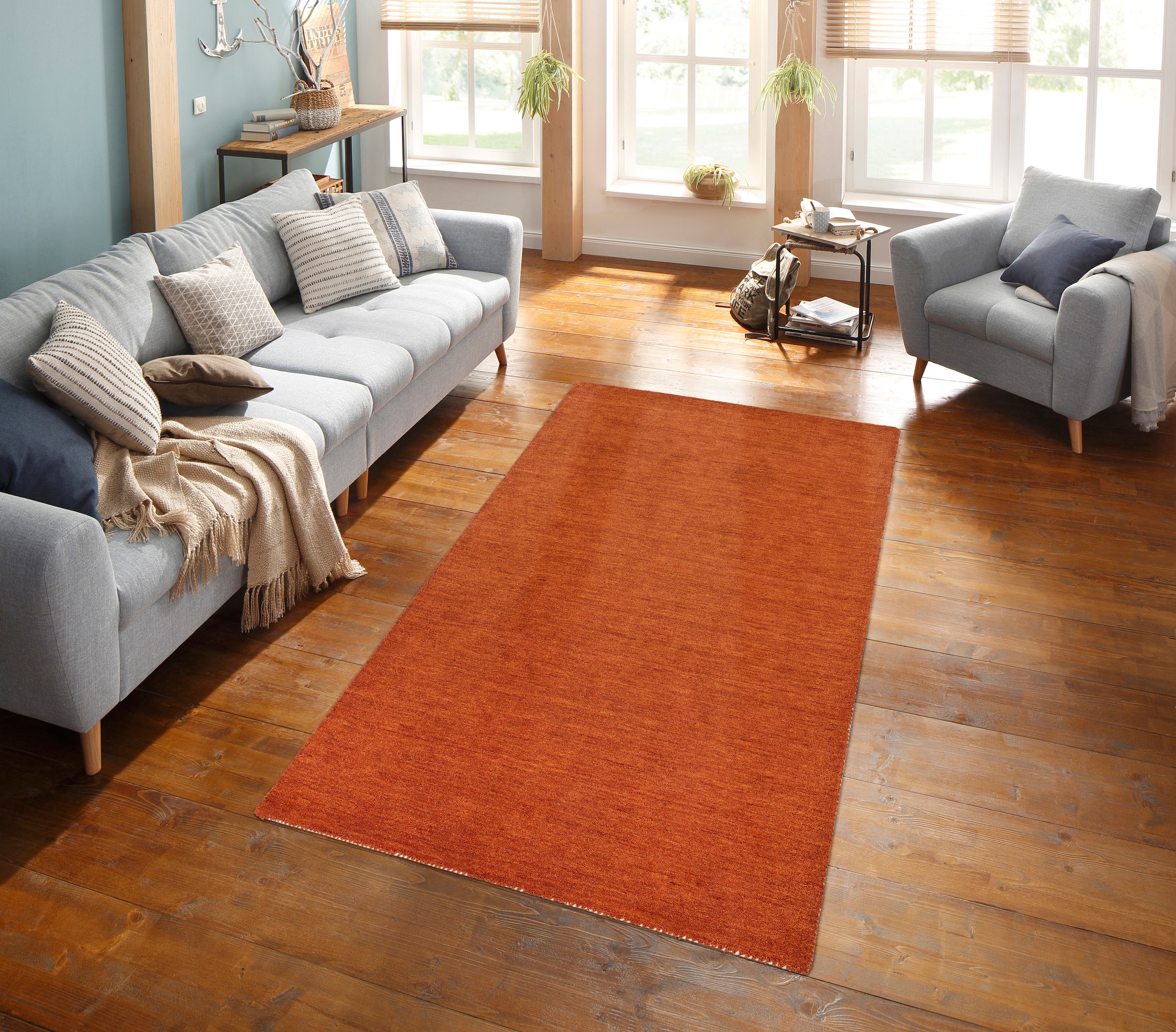 THEKO Tapis en laine »Gabbeh Uni, Handgefertigt, Teppich, meliert, reine Wolle,« Rectangulaire 14 mm Höhe Schlafzimmer, Wohnzimmer, Esszimmer, auch als Läufer oder rund