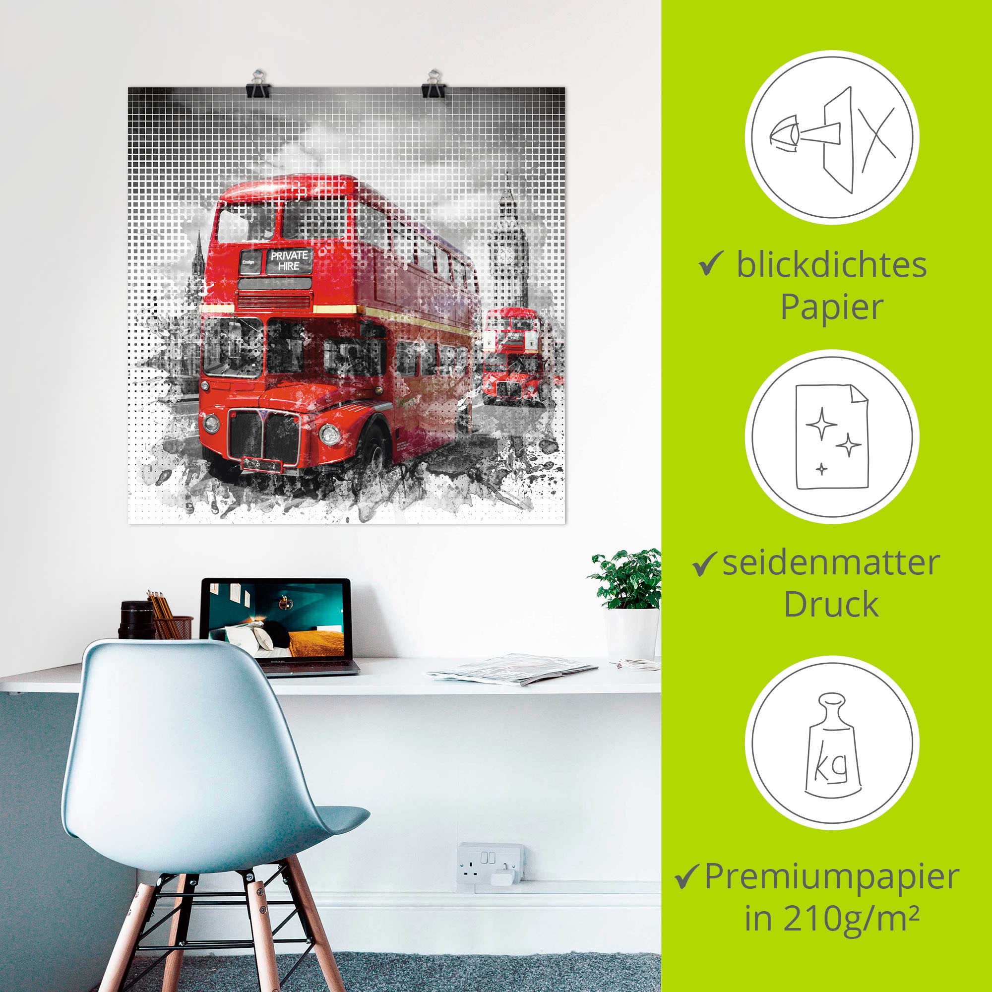 Artland Wandbild »London Westminster Rote Busse«, Auto, (1 St.), als Poster in verschied. Grössen