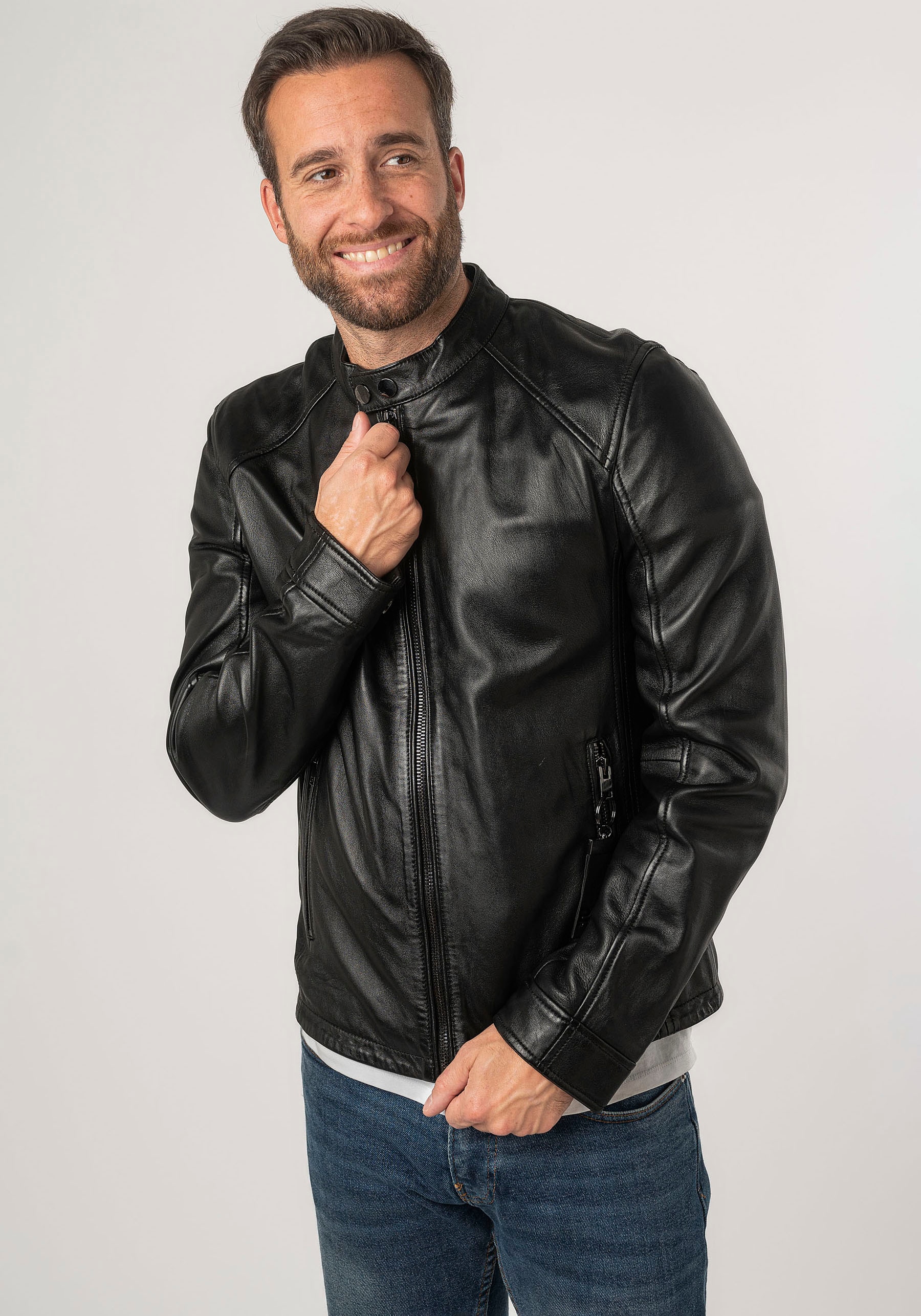 Mauritius Lederjacke »2Mtoji SF«, mit Reissverschluss, Zipperdetail, STehkragen Ziernähte
