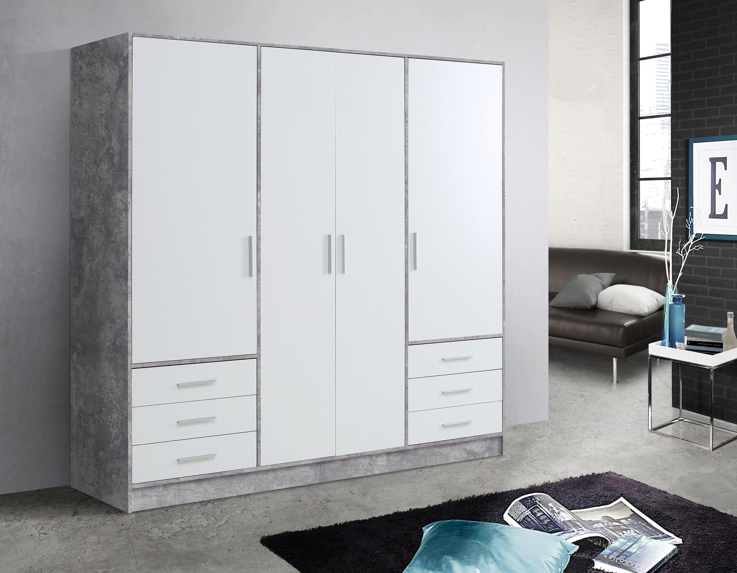 FORTE Kleiderschrank »Jupiter, Made in Europe, mit  6 Schubladen, Stauraum« Masse B/H/T ca. 207/200 cm/60,  Stauraum, 2 Breiten, 4 Farben, Schubladen, variable Einlegeböden
