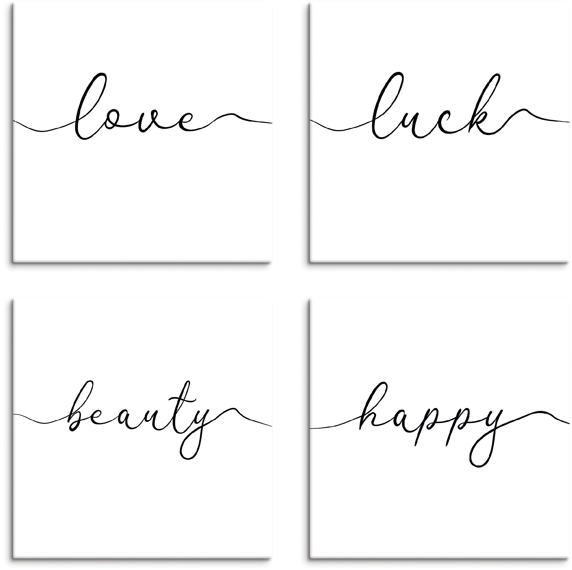 Image of Artland Leinwandbild "Liebe Glück Schönheit Frohsinn" Sprüche & Texte 4 Stk. tlg. 4er Set, verschiedene Grössen