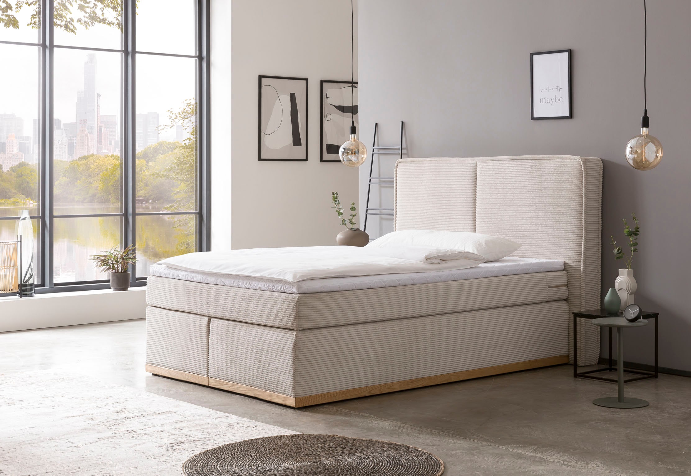 Home affaire Boxspringbett »SHERWOOD Hotelbett, Polsterbett«, Hochwertiger Cord,weiche Velours-Struktur, mit Topper, Eiche