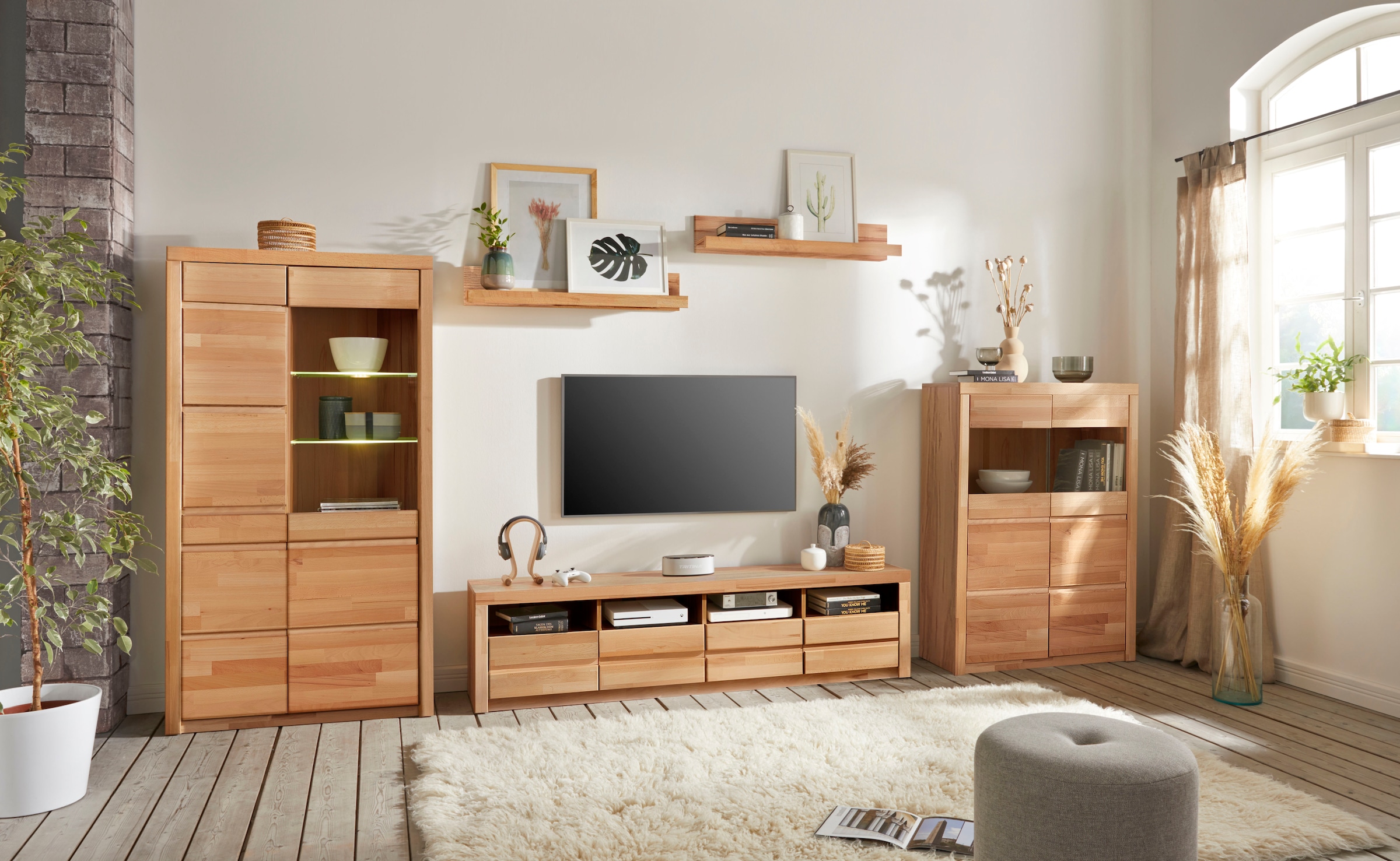 Home affaire Wohnwand »Silkeborg«, (Set, 5 St.), teilmassiv mit schöner, griffloser Optik