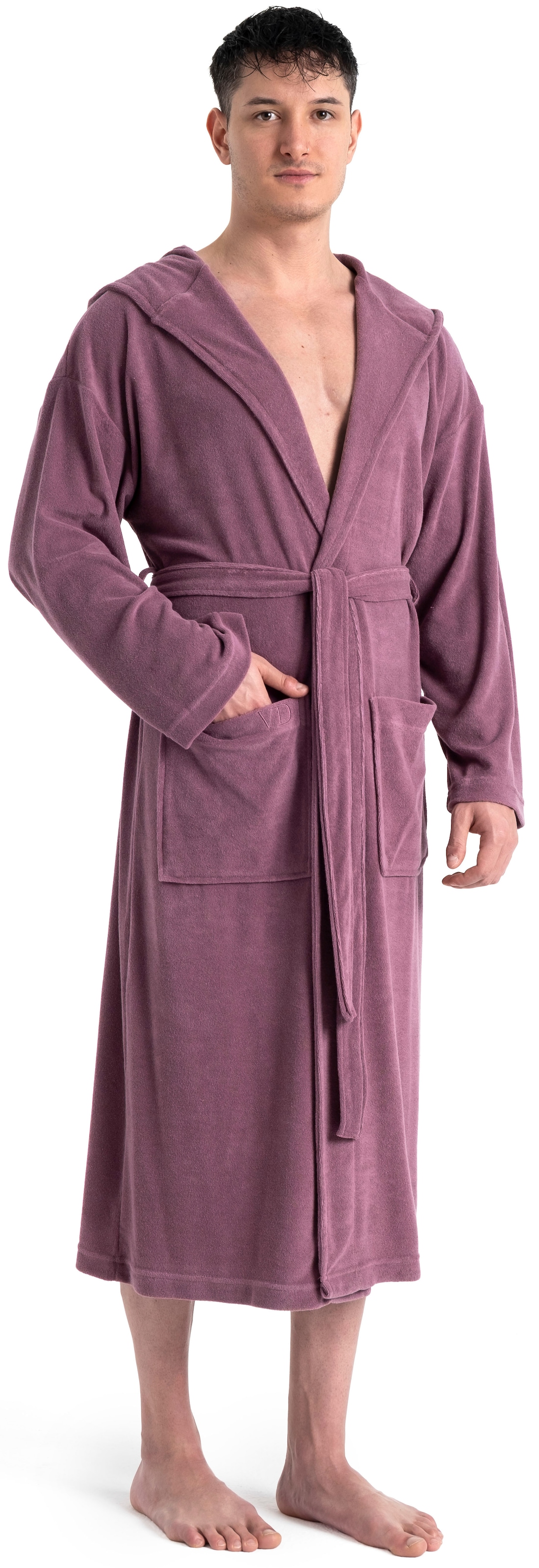 my home Peignoir de bain homme »Jule, ideal für Sauna & Spa, Hotelbademantel, Morgenmantel« 1 cuis tlg., einfarbiger Leichtfrottier-Bademantel, hoher Baumwollanteil, S-4XL