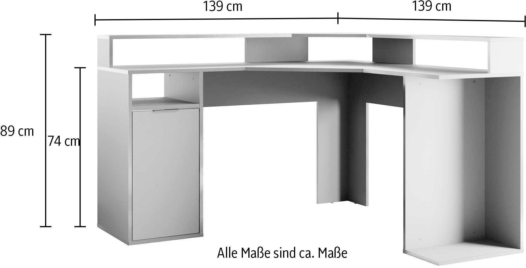 Home affaire Eckschreibtisch »Omaha« Gamingtisch mit Tür, Towerfach und Monitorablage, Breite 139 cm