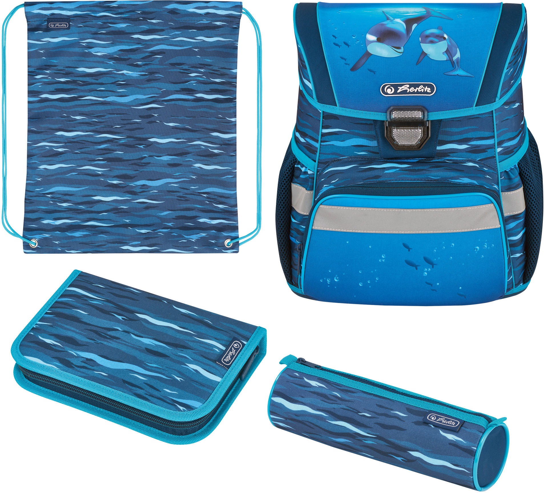 Image of Herlitz Schulranzen »Loop Plus Oceanside«, Floureszierende Flächen-reflektierende Streifen auf den Schultergurten-Reflektoren bei Ackermann Versand Schweiz