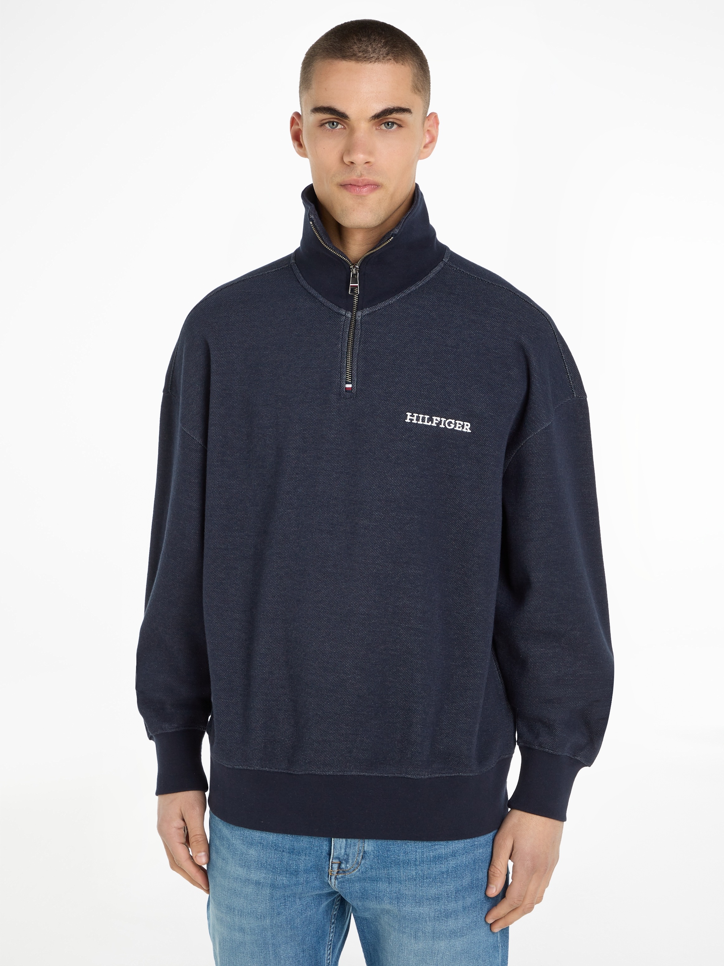 Sweatshirt »MONOTYPE HONEYCOMB 1/4 ZIP«, Tommy Hilfiger Flag-Stickerei am...