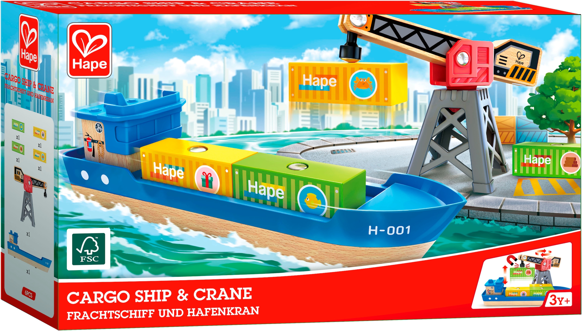 Hape Bateau jouet »Frachtschiff und Hafenkran«