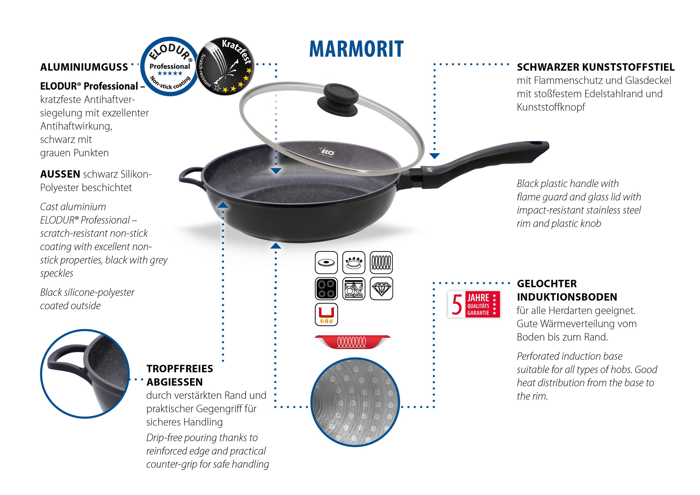 Elo Sauteuse »mit Glasdeckel 28cm« Aluminium moulé 1 cuis tlg. Induction, Ø 28 cm