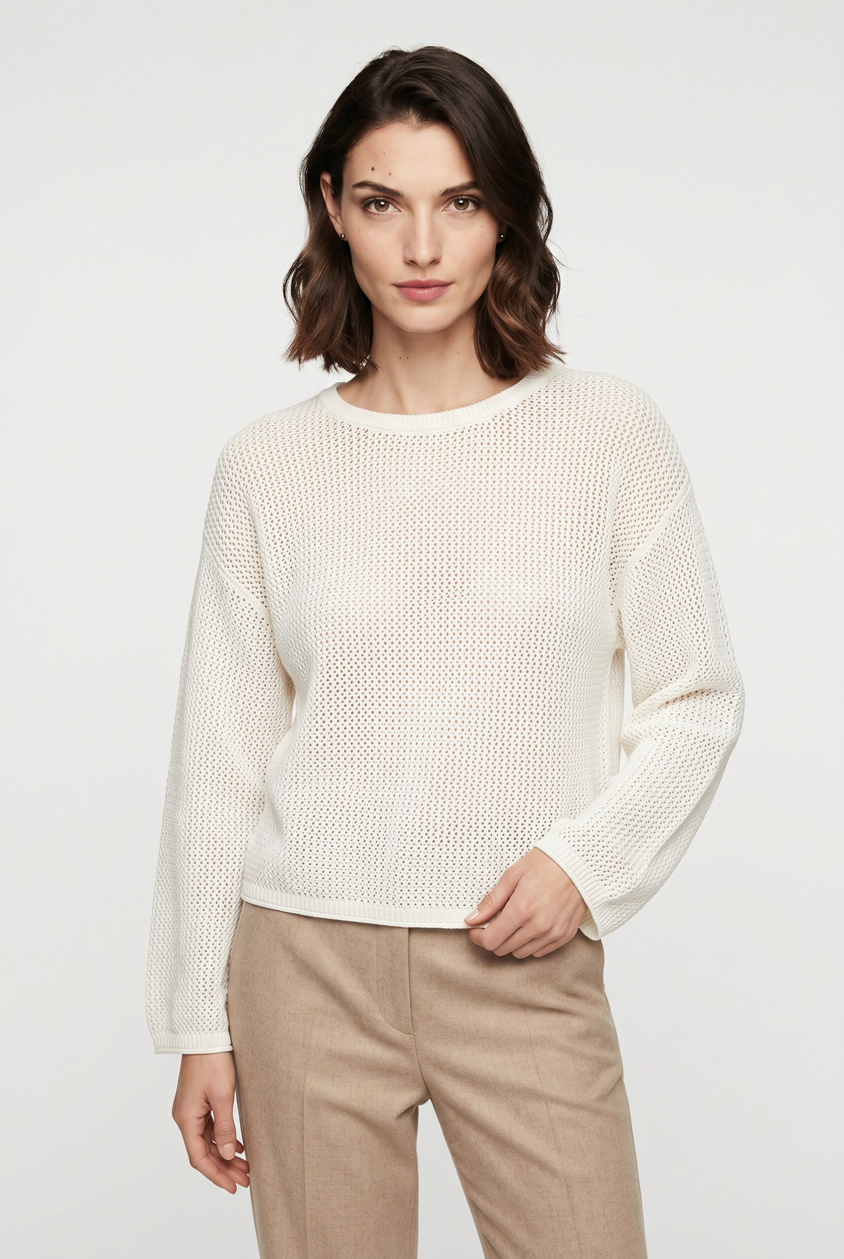 BOSS ORANGE Pull en tricot »Farde Premium Damenmode« in Mesh-Struktur, Relaxed Fit