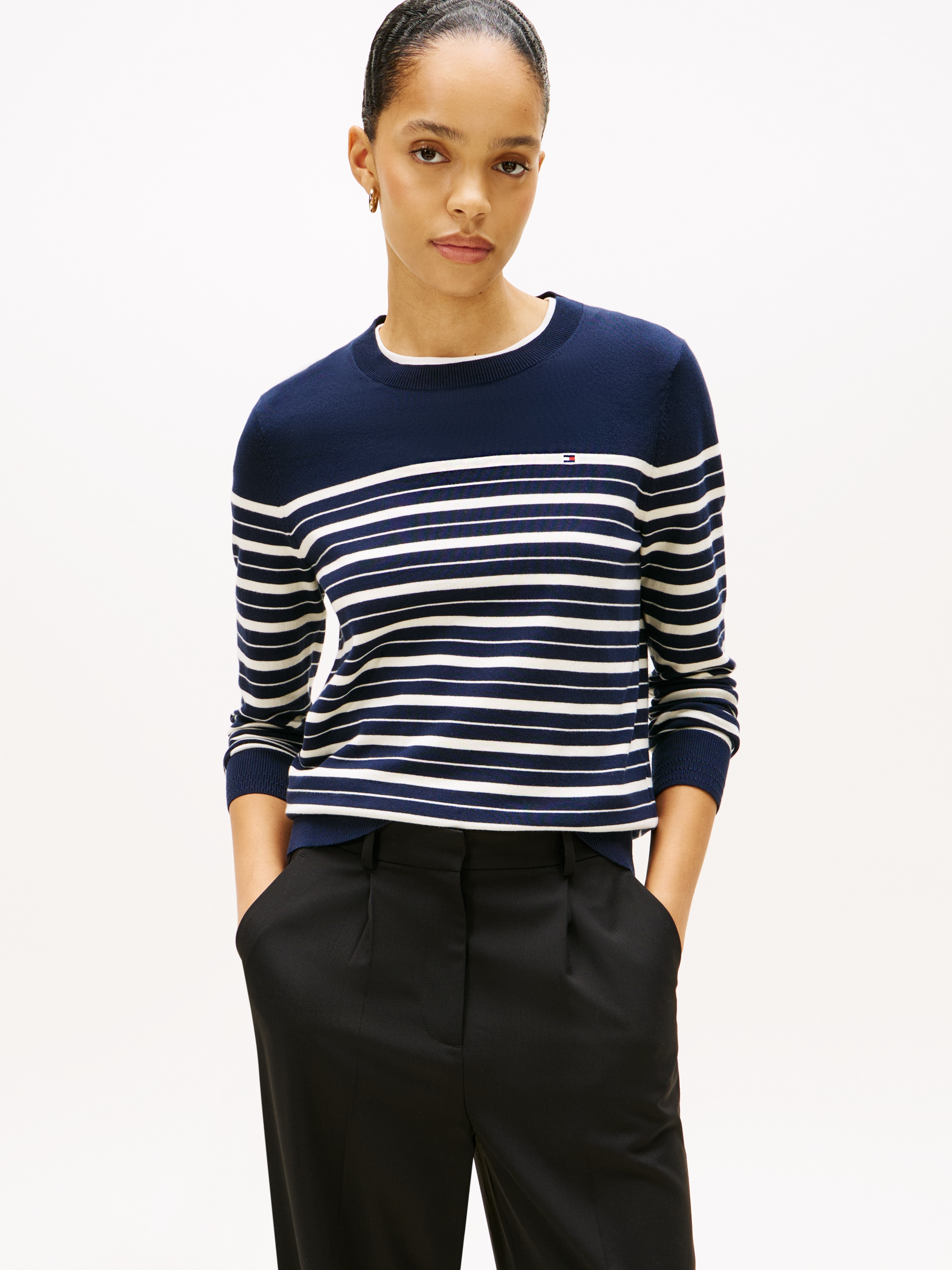 Image of Tommy Hilfiger Rundhalspullover "CO JERSEY STITCH LS C-NK SWT" mit Logostickerei