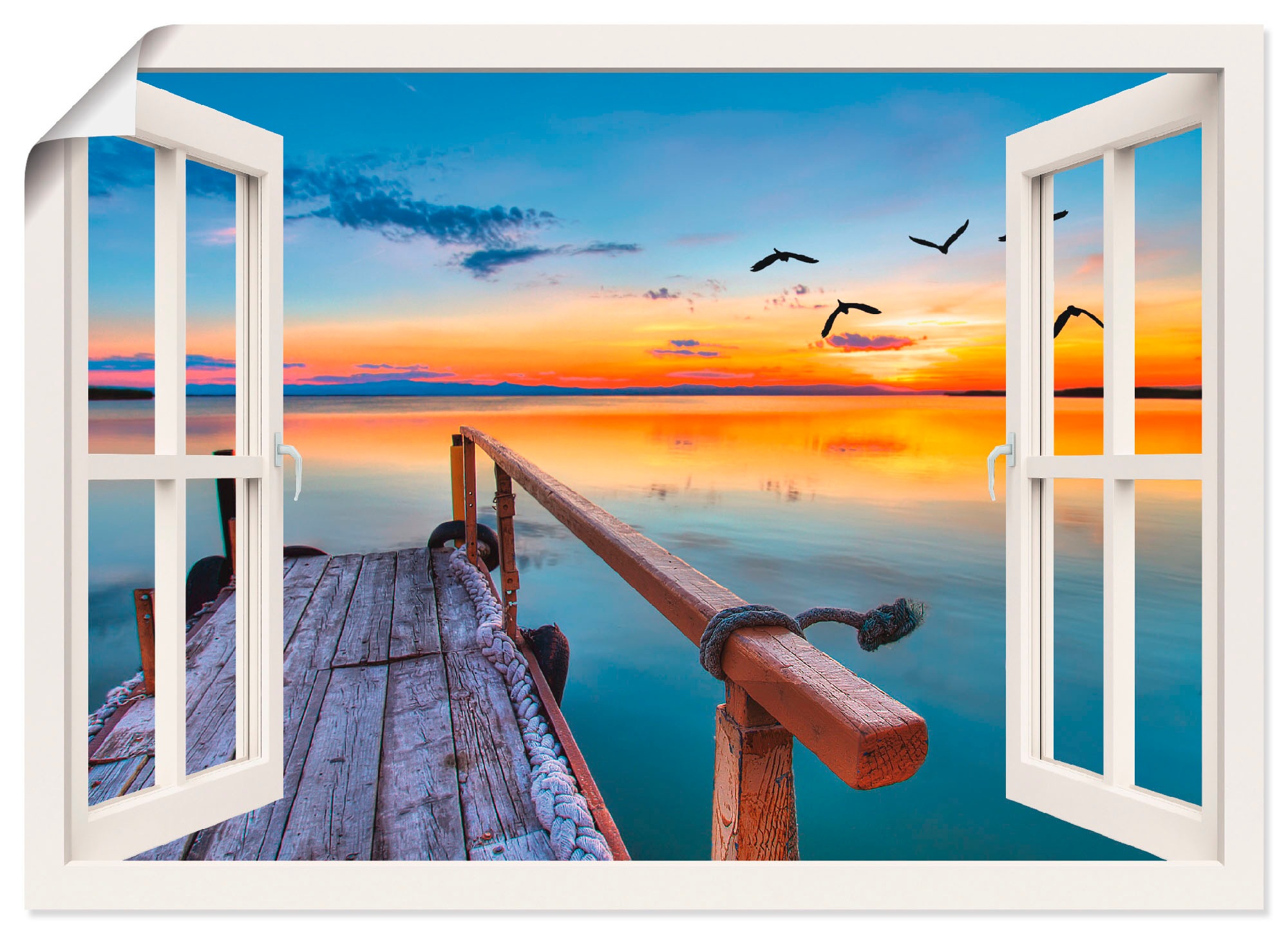 Image of Artland Wandbild »Fensterblick - vom Pier«, Fensterblick, (1 St.), in vielen Grössen & Produktarten -Leinwandbild, Poster, Wandaufkleber / Wandtattoo auch für Badezimmer geeignet bei Ackermann Versand Schweiz