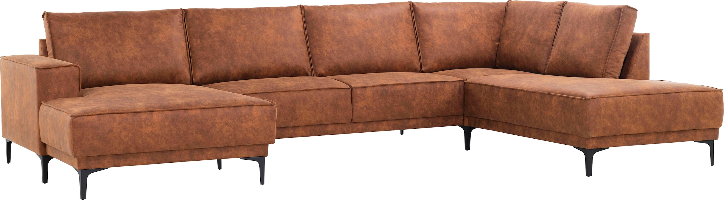 Places of Style Wohnlandschaft »XXL Sofa Oland, Struktur, Flachgewebe, Luxus-Microfaser, Boucle«, U-Form, 345 cm, Wellenunterfederung, Skandi-Design, Metallfüsse