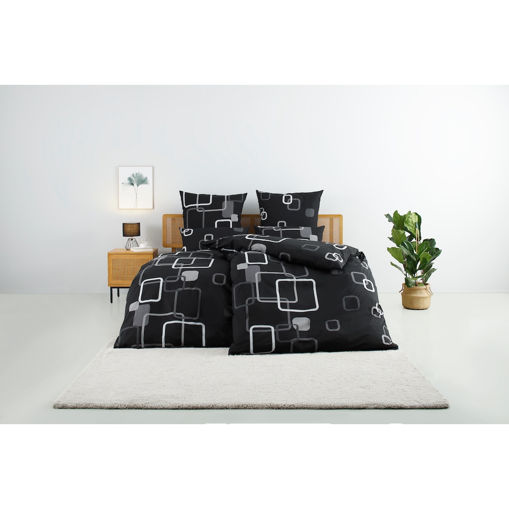 my home Bettwäsche »Quadro in Gr. 135x200 oder 155x220 cm«, (2 tlg.), moderne Bettwäsche aus Baumwolle, Bettwäsche mit grafischem Muster