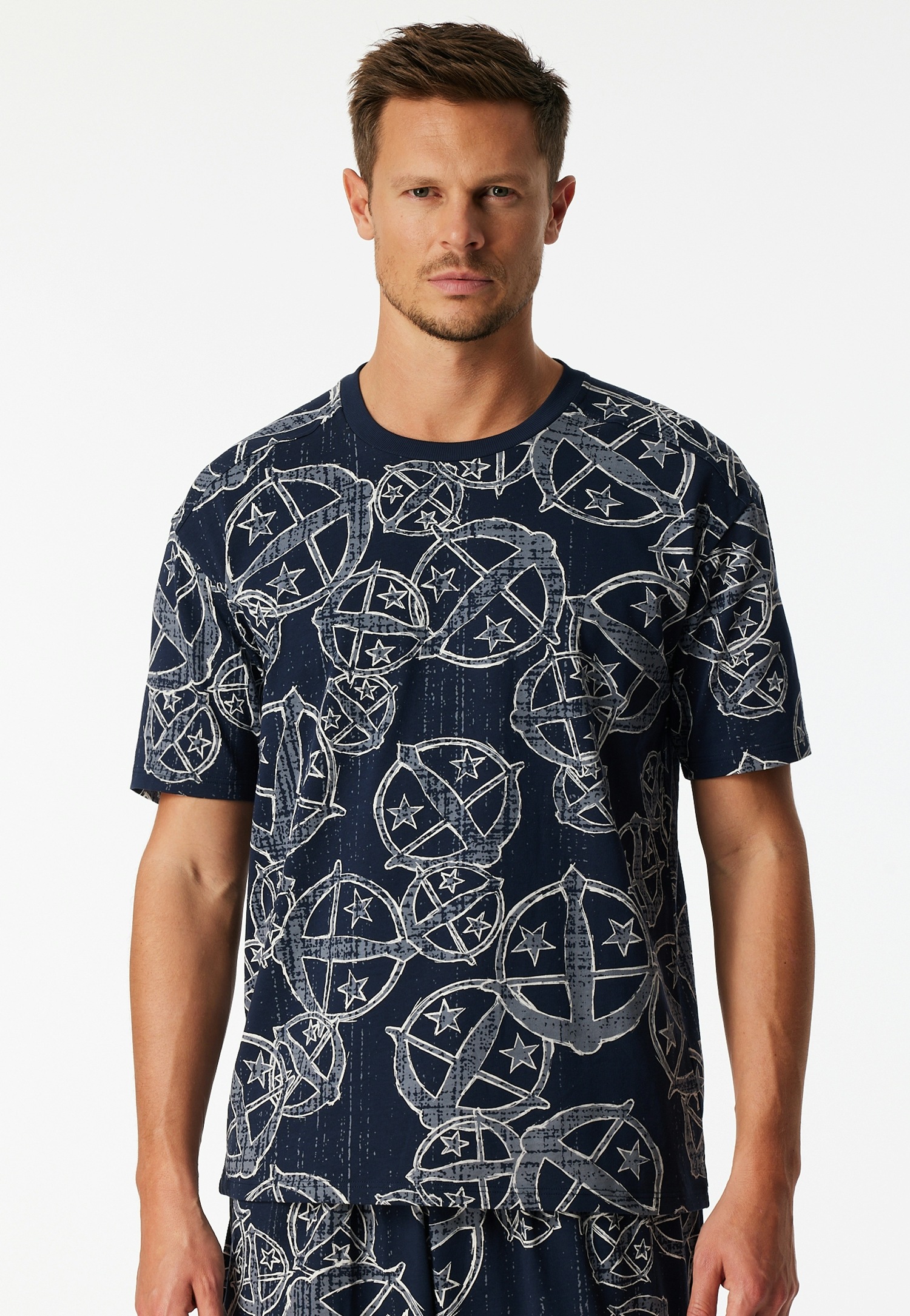 Image of Schiesser Kurzarmshirt "Schiesser 150 Years" Rundhalsausschnitt, Baumwolle, Allover-Print
