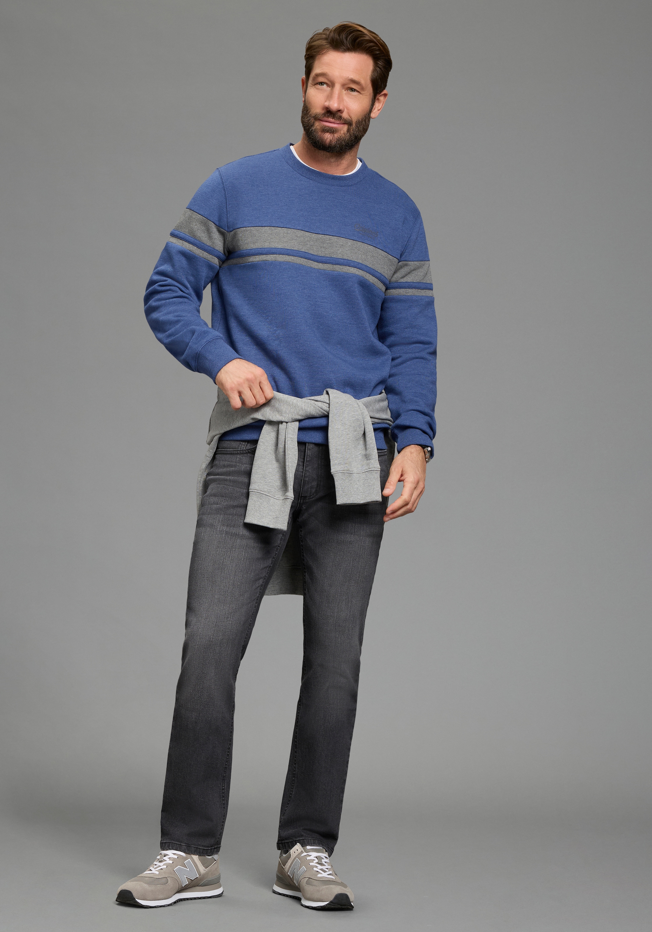 Image of Mans World Sweatshirt, gestreift, mit Rundhalsausschnitt, Langarm, angeraute Sweatware