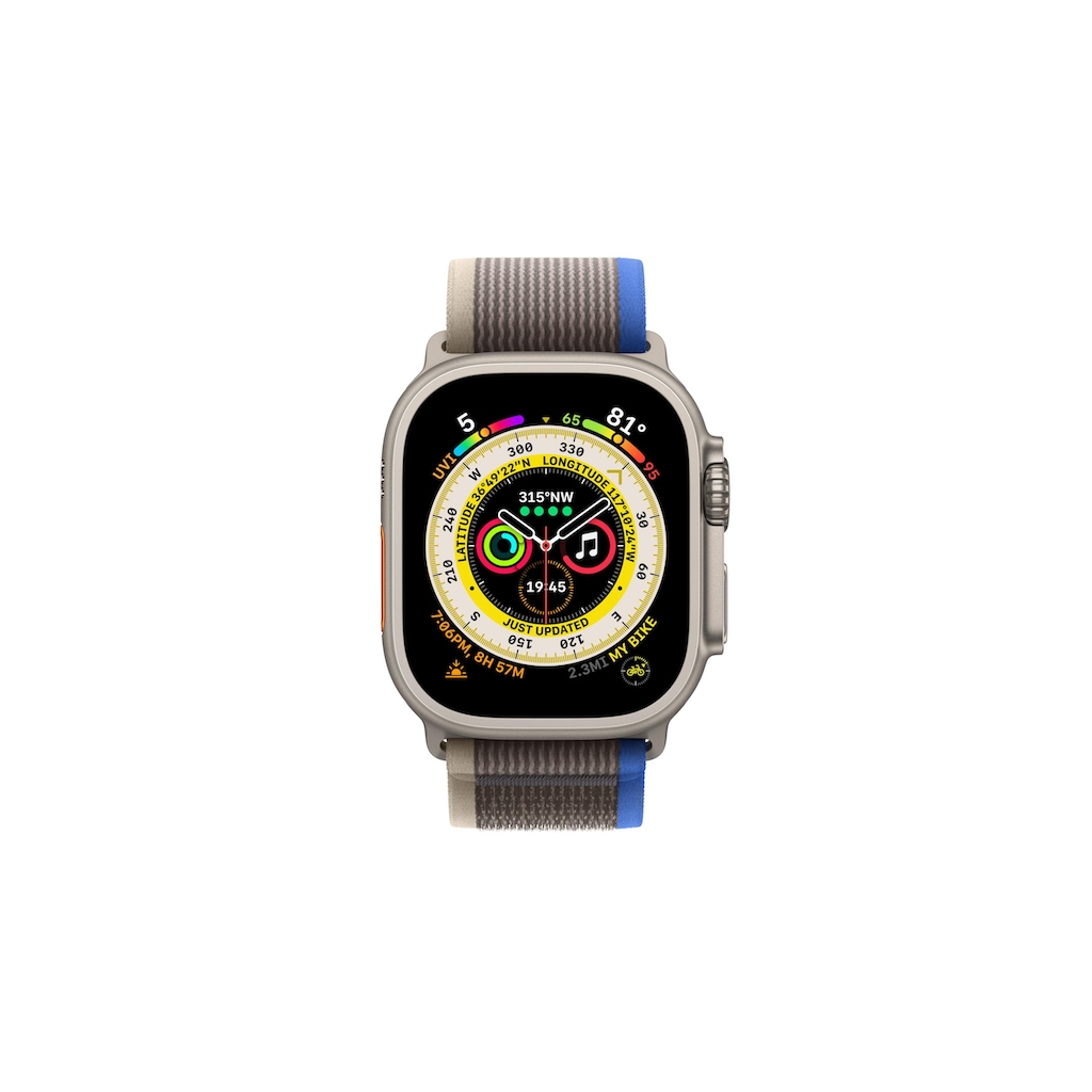 Apple Watch Ultra GPS + Cellular, 49 mm Titangehäuse, Trail Loop Blau/Grau - M/L