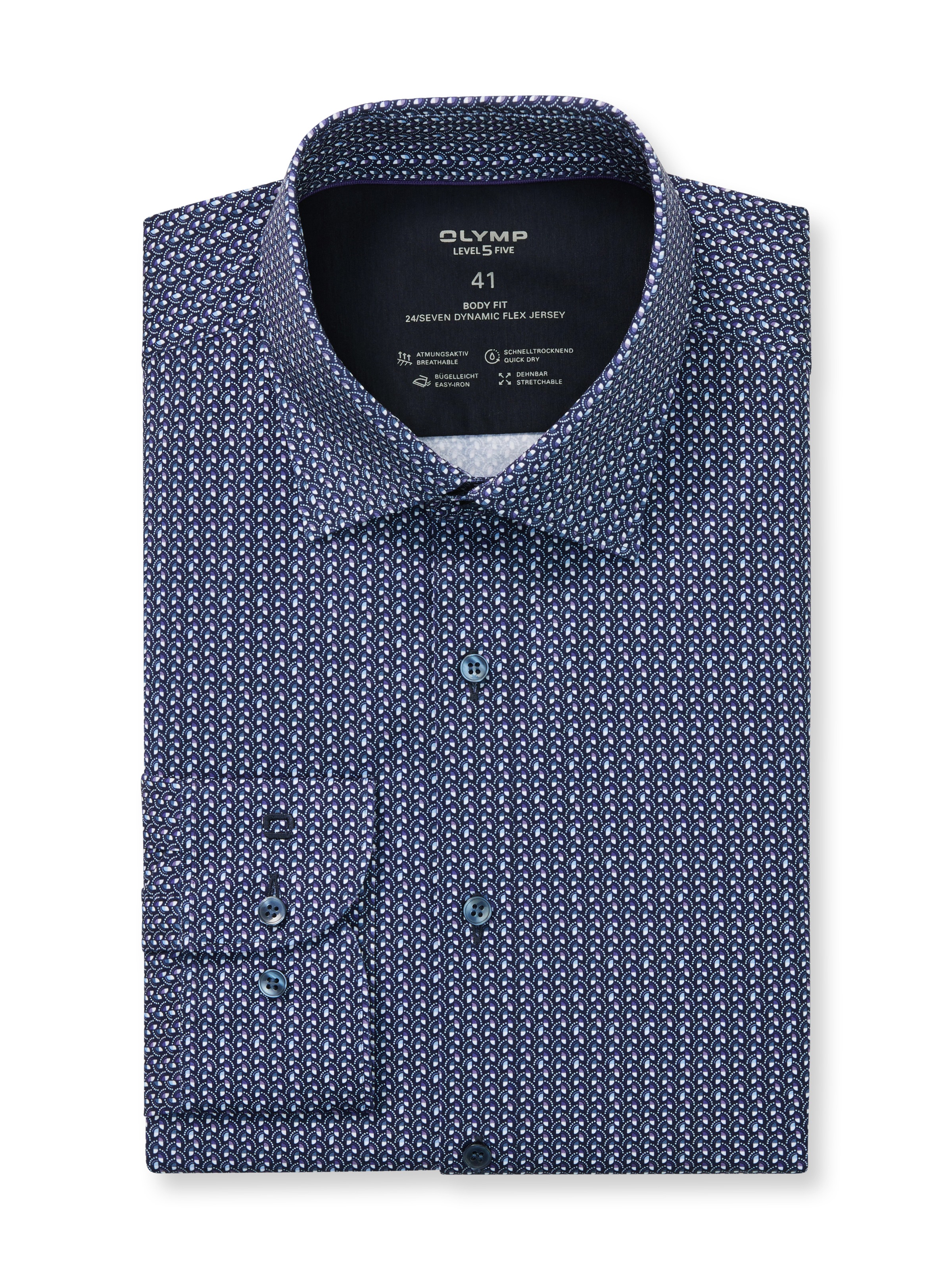 OLYMP Langarmhemd »24/7 - Level 5« Atmungsaktiv, dehnbar, body fit, New York Kentkragen, Flex Jersey