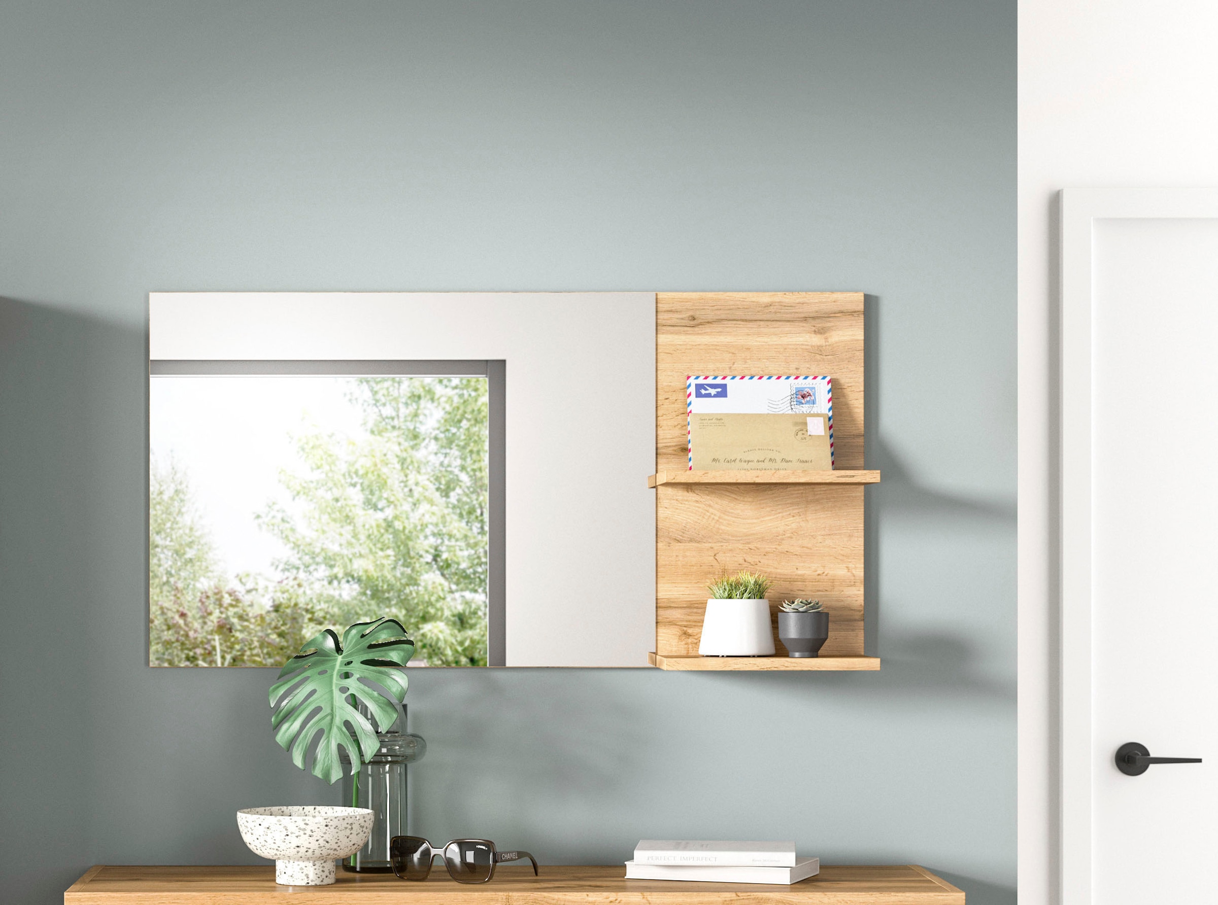 GOODproduct Spiegel »MAMBO II, Breite 99cm, 2 Ablageböden, grosse Spiegelfläche« Garderobenspiegel, Flur, Diele, Spiegel mit Ablage, Spiegelpaneel