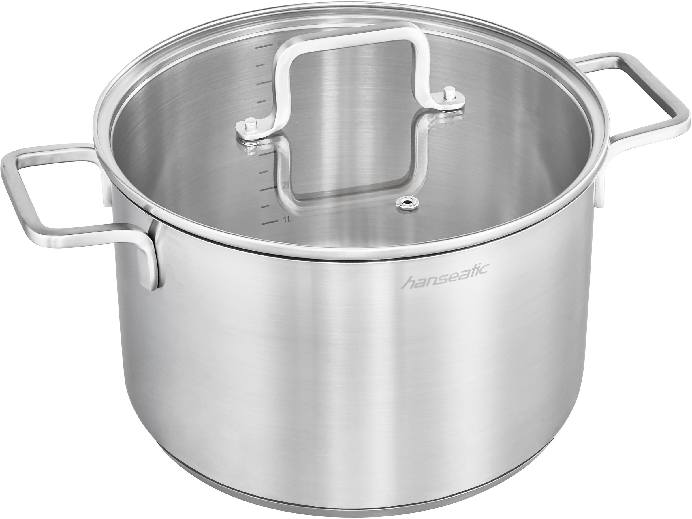 Hanseatic Topf-Set »DAILY«, Edelstahl 18/10, (Set, 11 tlg., Fleischtopf 2x 16 cm / 2x 20 cm / 1x 24 cm, Stielkasserolle 16 cm), handfreundliche Griffe, Literskala, Glasdeckel, Induktion
