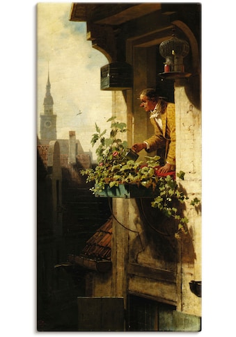 Leinwandbild »Mann beim Giessen des Blumenkastens«, Mann, (1 St.)