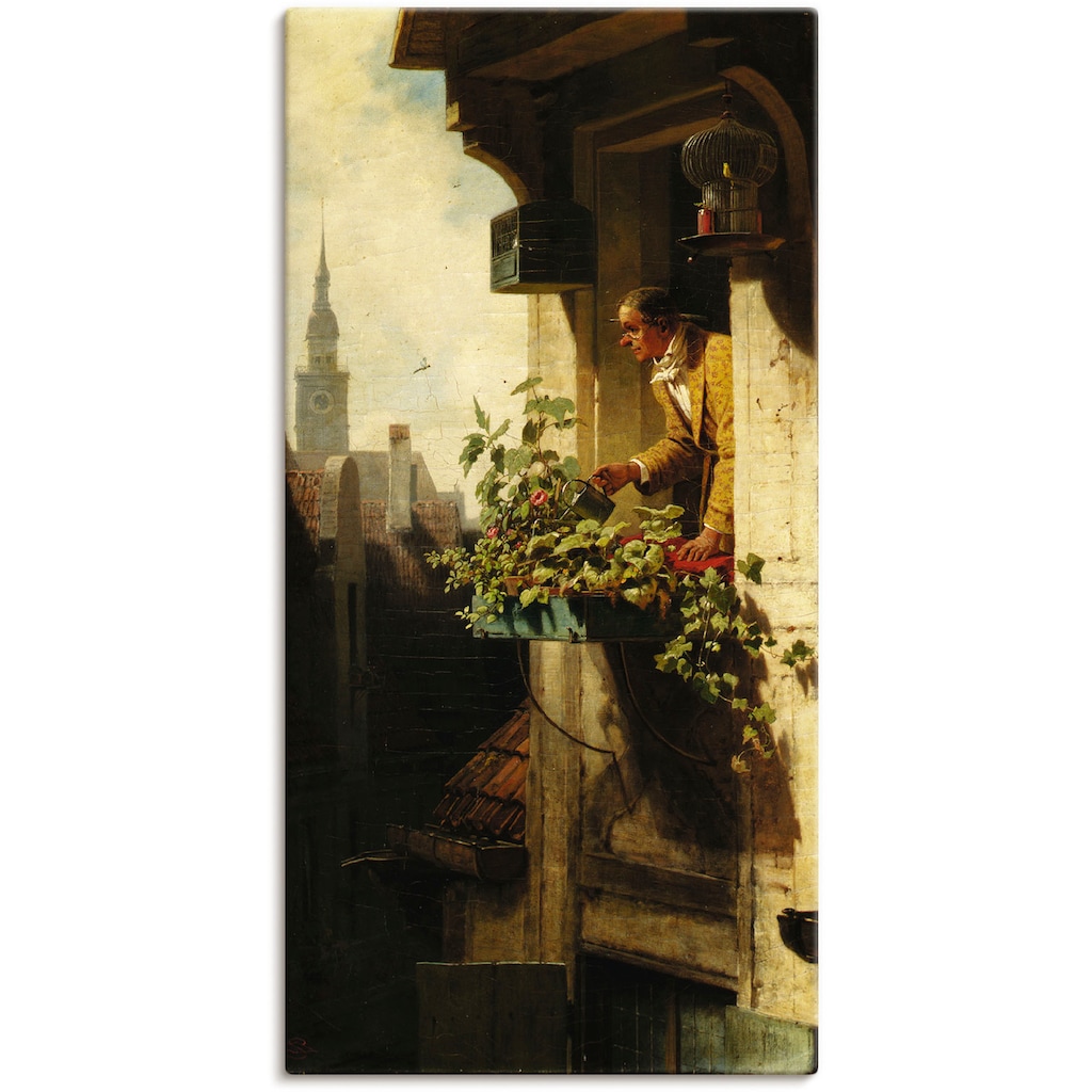 Artland Leinwandbild »Mann beim Giessen des Blumenkastens«, Mann, (1 St.)