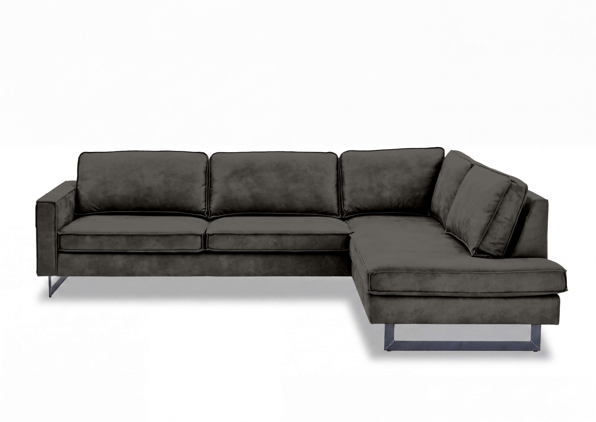 GOODproduct Canapé d'angle »Pinto, 290 cm, Cord, Chenille, Lederoptik, Ottomane links / rechts« avec jonc, pieds métalliques noirs, suspension à ressorts ondulés