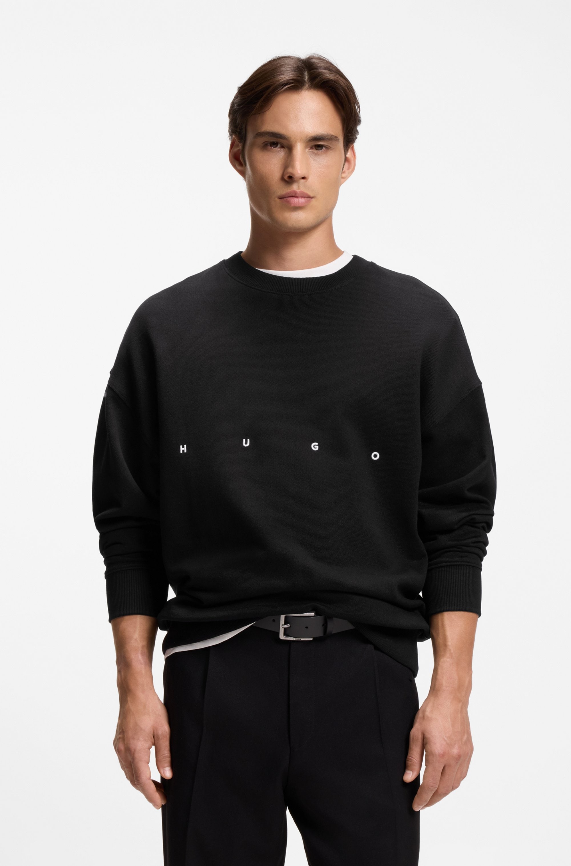 Image of HUGO Sweatshirt "Darislong", Rundhalsausschnitt, Oversize Fit, gesticker Logoschriftzug