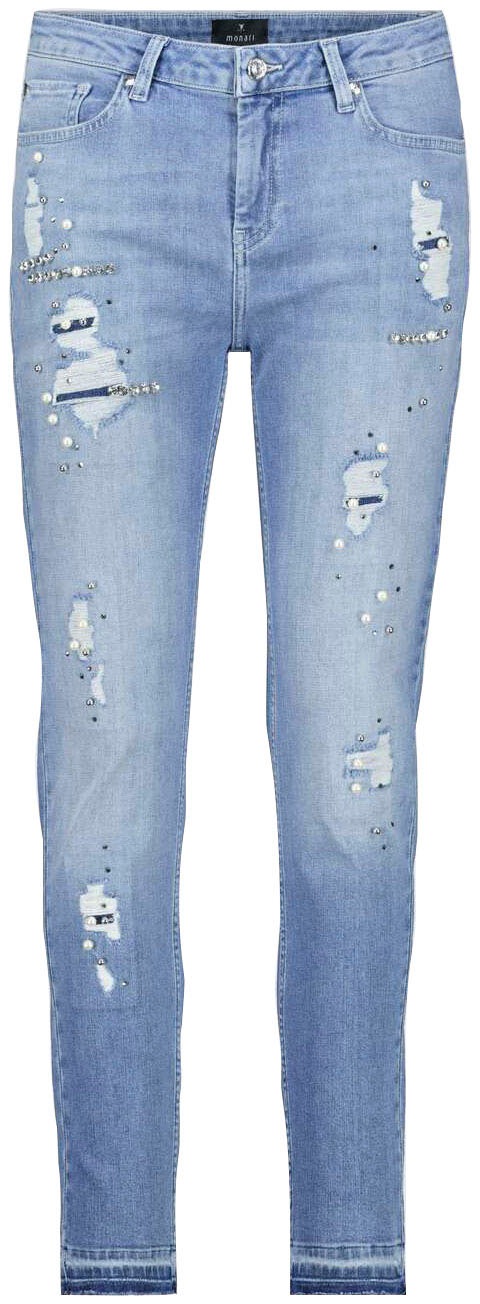 ♕ Monari Slim-fit-Jeans, im Destroyed-Look mit Perlen und Schmuck  versandkostenfrei auf