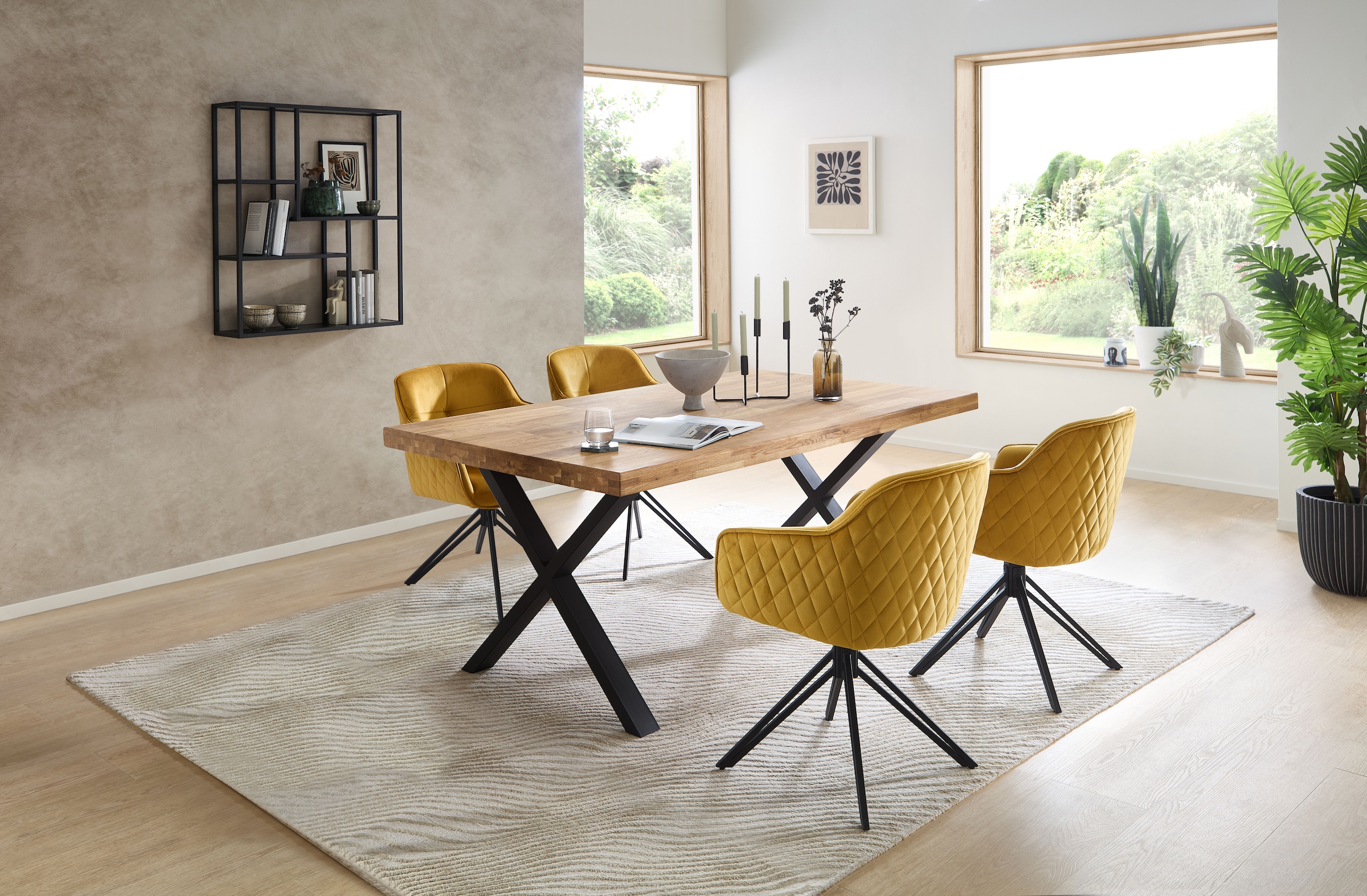 Stolkom Table de salle à manger »Chris Esszimmertisch Eiche Massivholz, BxHxT 110x47x70 cm« Gerade Kante, Industrial Style Eiche Massivholz