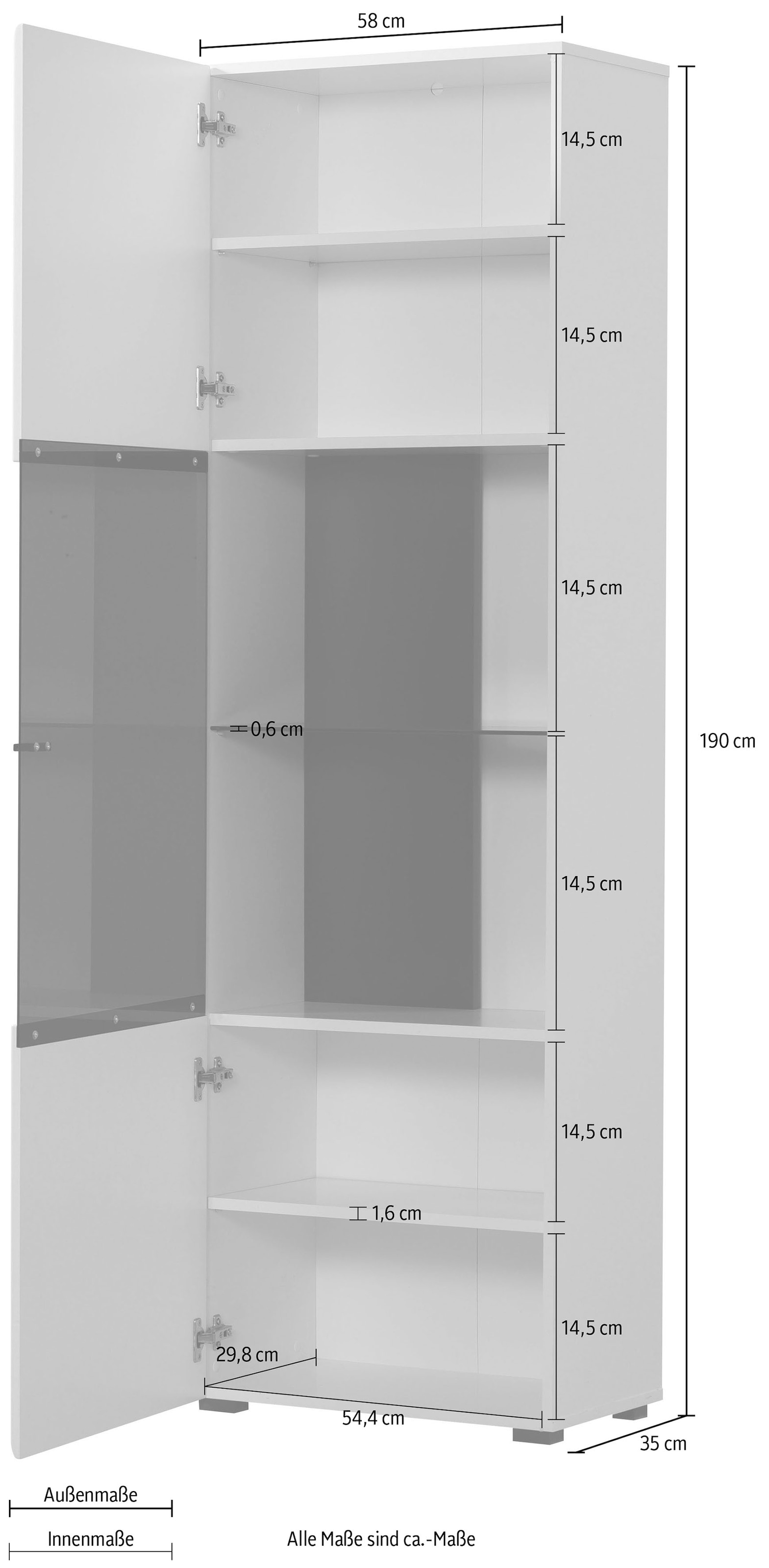 INOSIGN Vitrine »Trentino«, Höhe ca. 190 cm, Soft-Close-Funktion, Hochglanzfronten