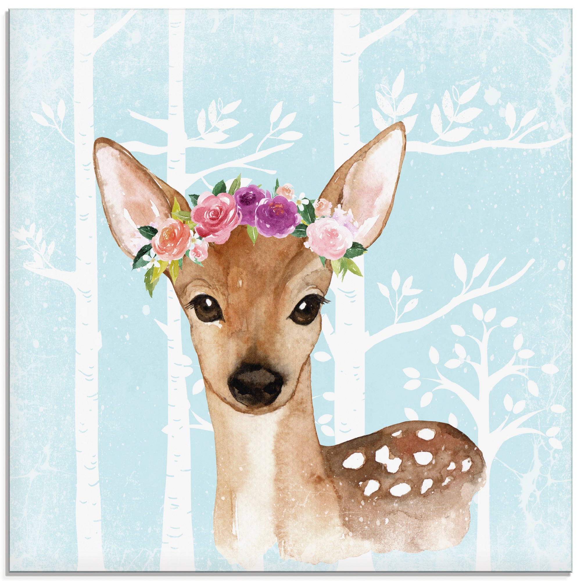 Image of Artland Glasbild "Wild Reh mit Blumen im blauen Wald" Tiere 1 Stk. tlg. in verschiedenen Grössen