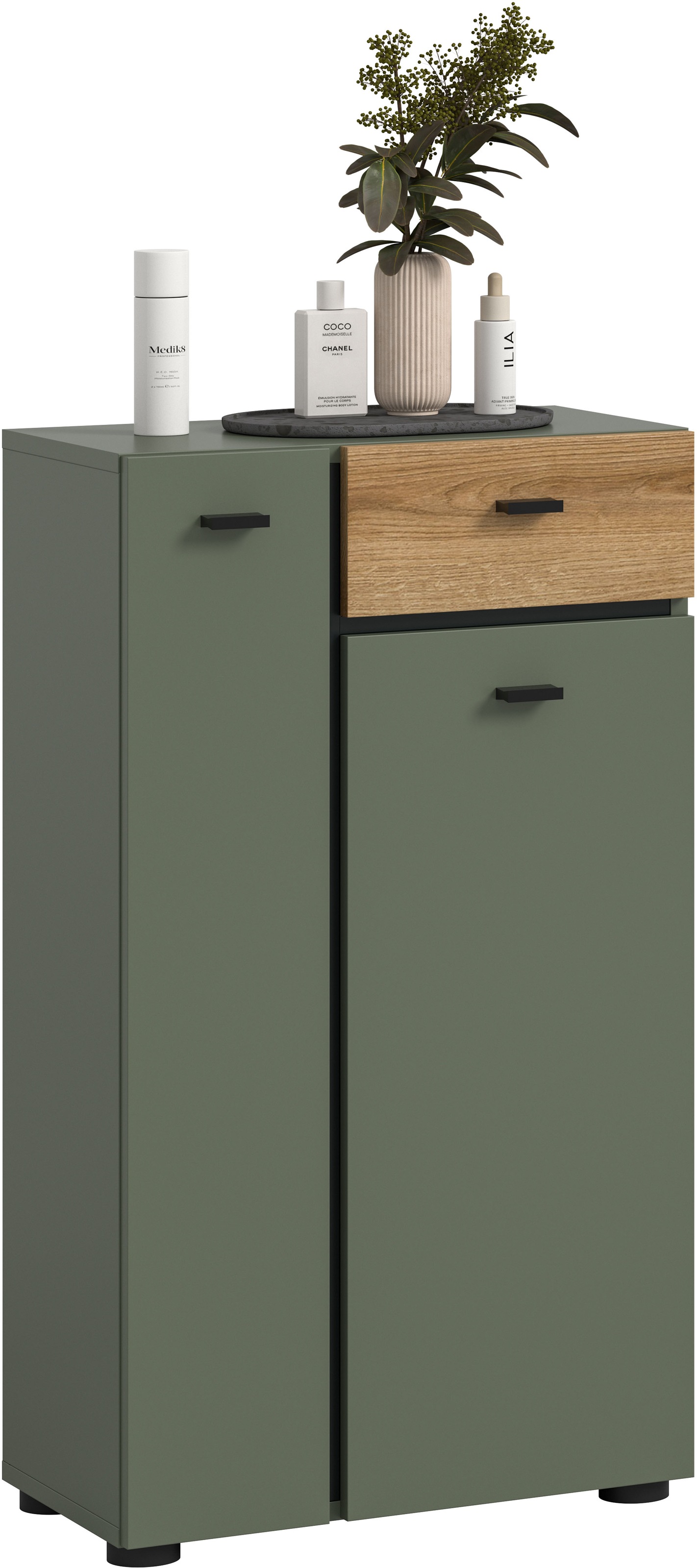Image of welltime Midischrank "VANN, Höhe 91cm, 2 Türen, 1 Schubkasten, 7 Fächer, viel Stauraum" individuell mit weiteren Artikel der Serie VANN kombinierbar, Standschrank, Kommode, Schrank, Badschrank, Universalschrank, Bad