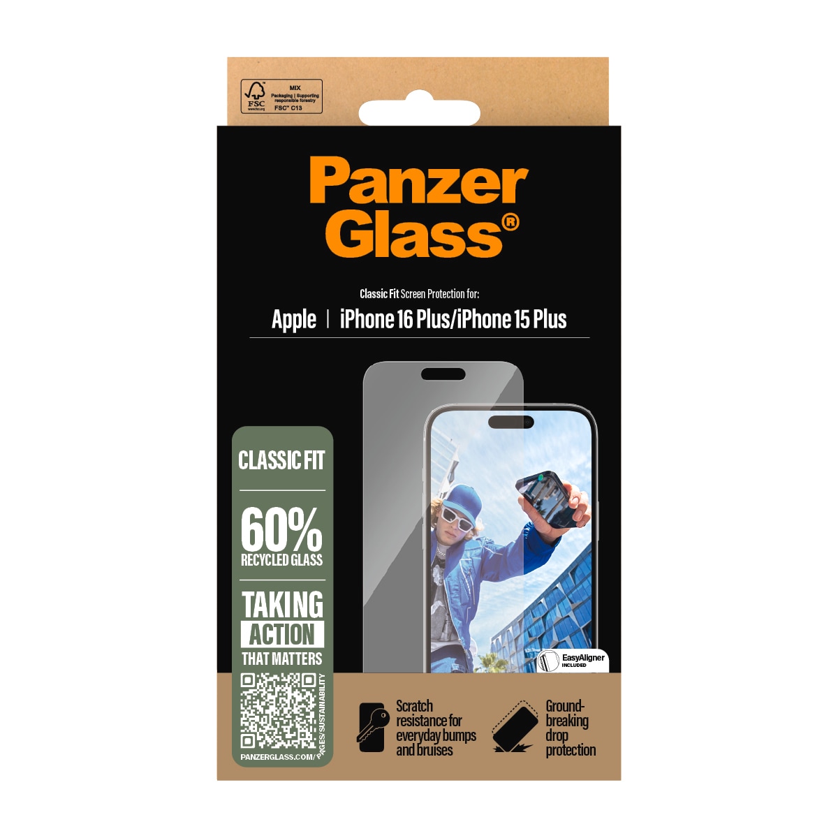 PanzerGlass Displayschutzglas »Classic Fit Screen Protection«, für Apple iPhone 16 Plus, Displayschutzfolie, Schutzfolie, Bildschirmschutz, kratz- & stossfest