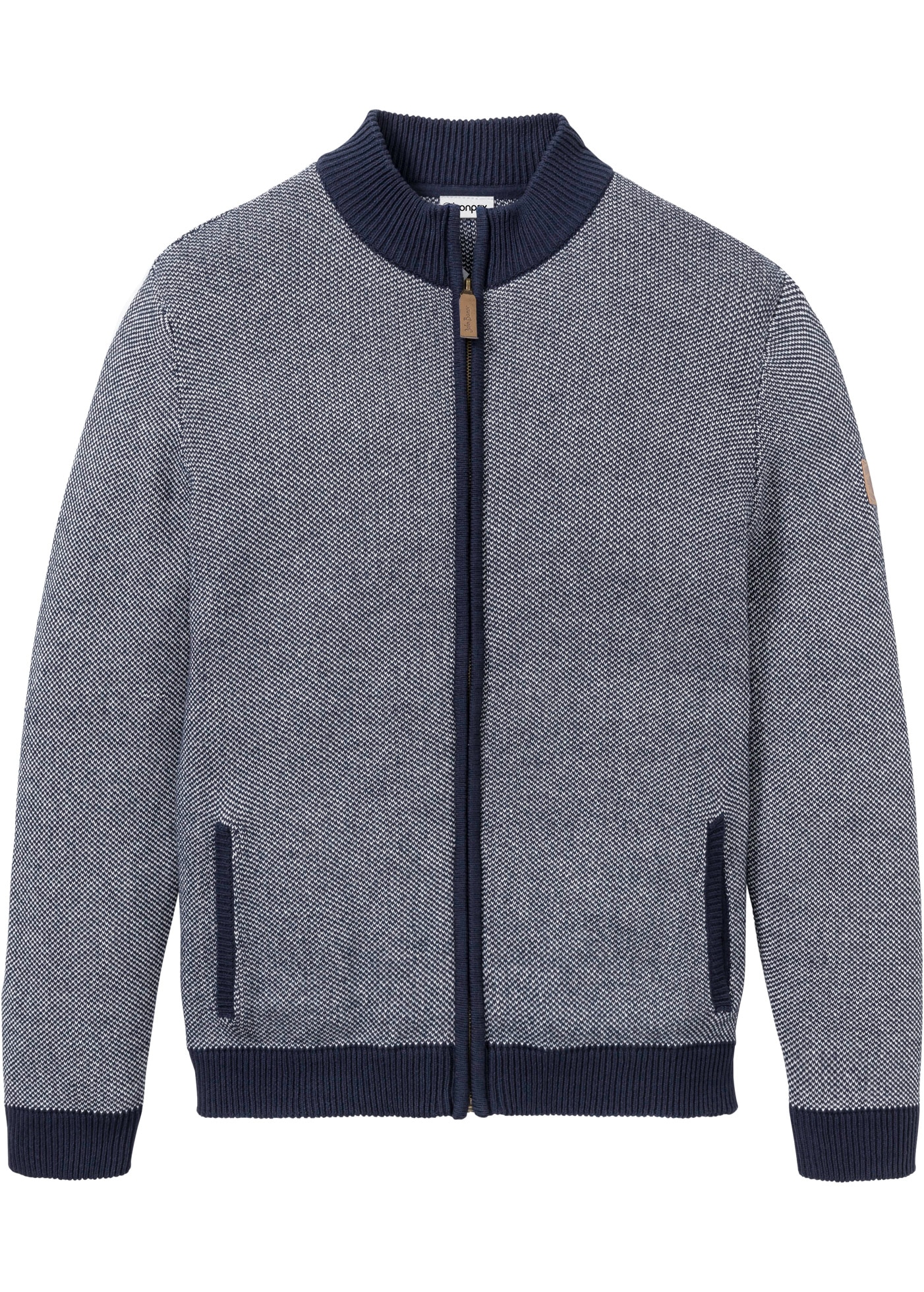 bonprix Veste en tricot avec col montant, coupe régulière, uni, en coton, style décontracté