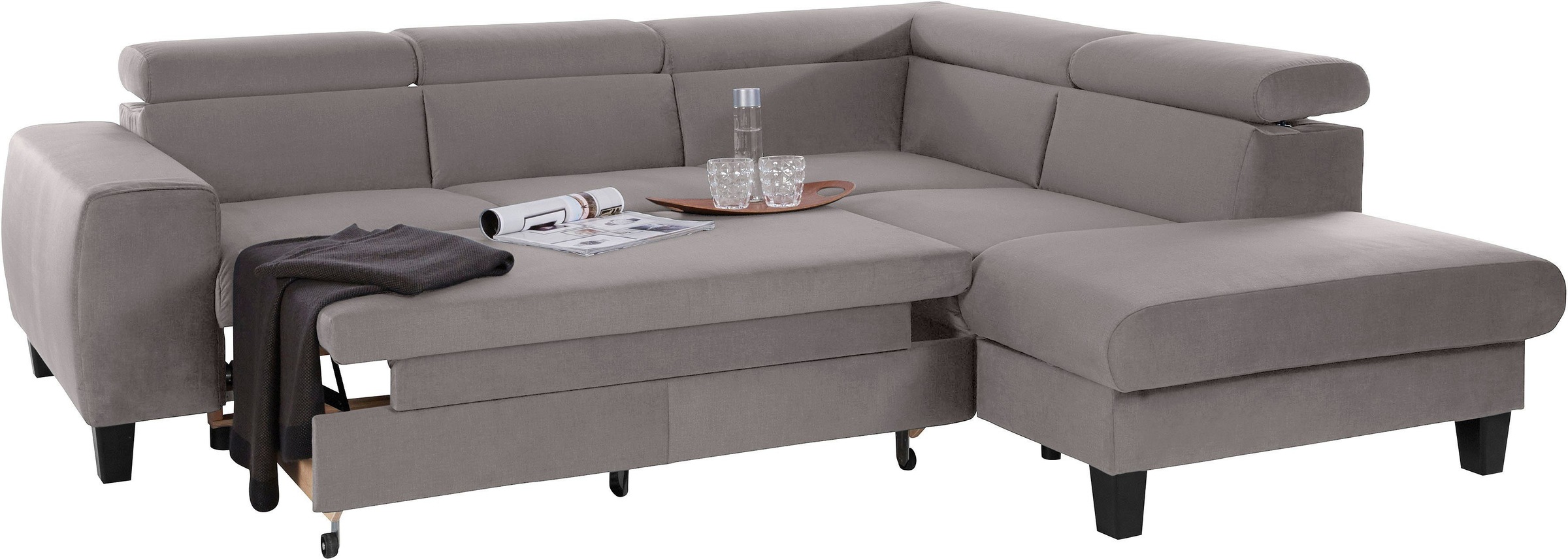COTTA Polstergarnitur »Morven L-Form«, (Set), Set bestehend aus: Ecksofa mit Kopfteilverstellung & Hocker